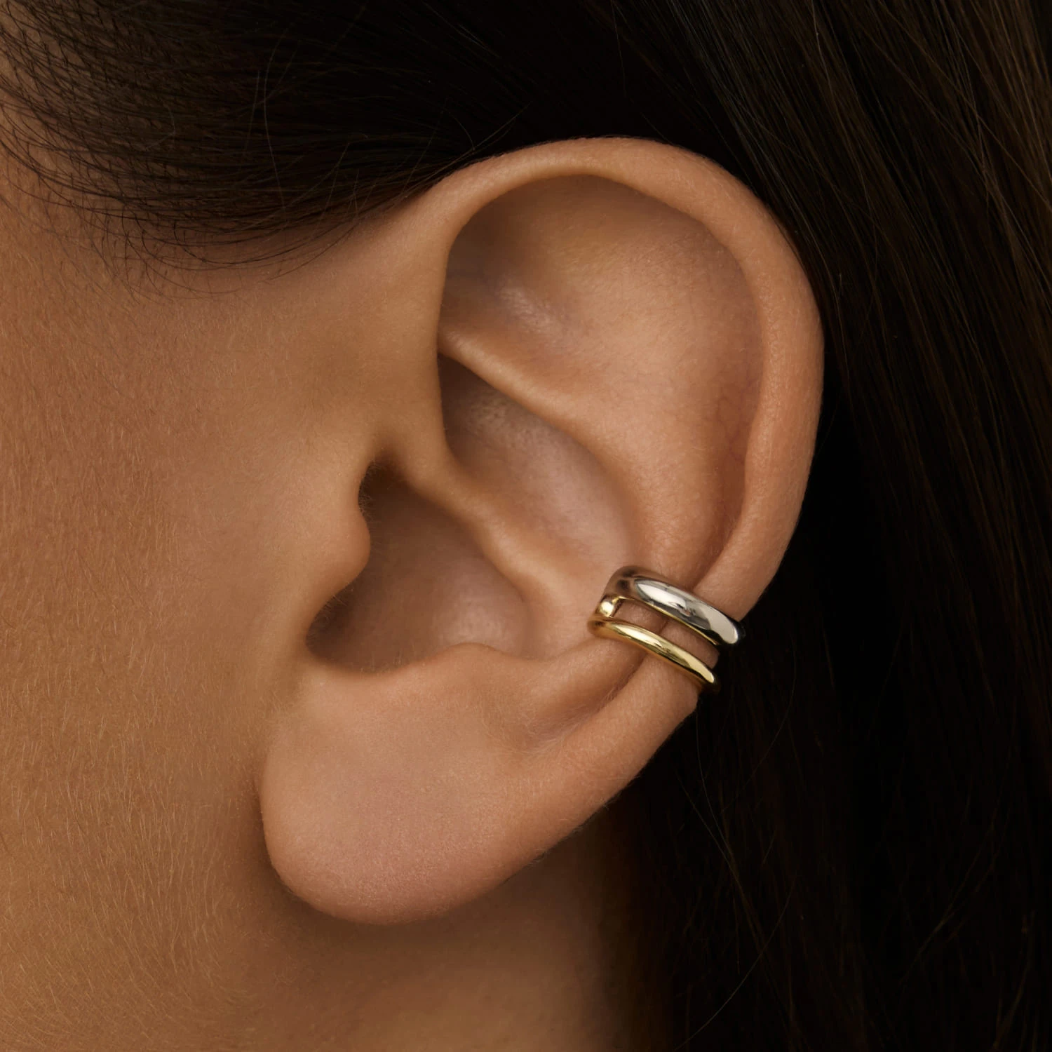 Двойной серебряный кафф биколор с покрытием родий и позолота MIESTILO 