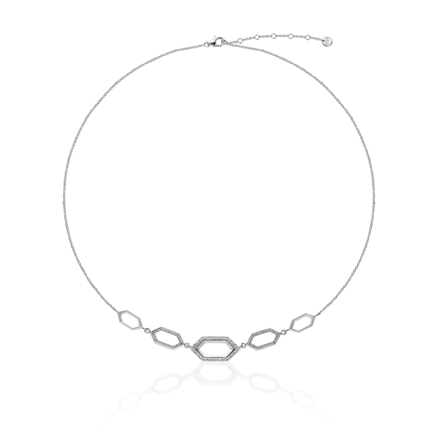 Серебряное колье с многогранниками с фианитами