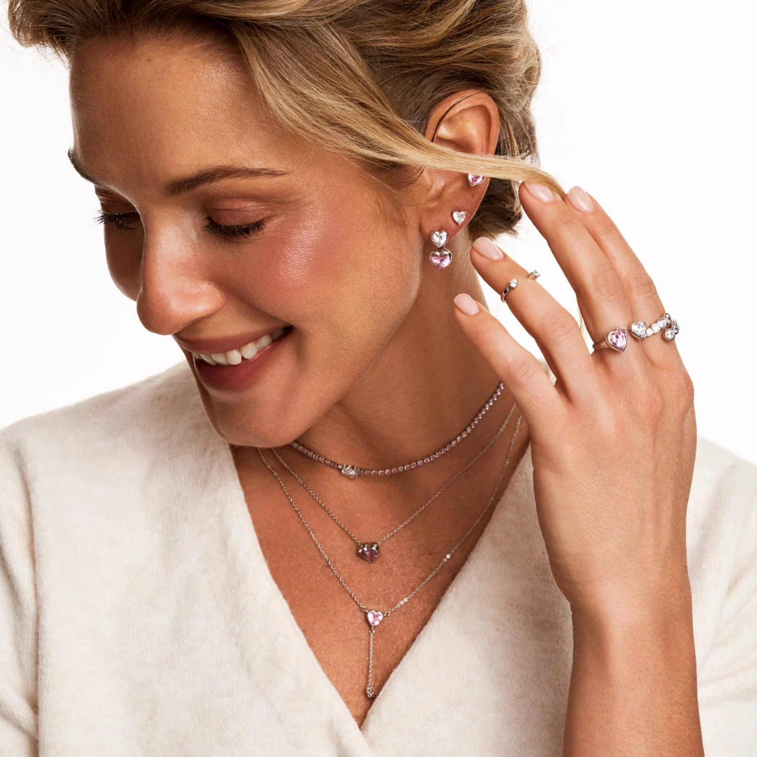 Серебряное разомкнутое кольцо SWEETHEART с двумя сердцами