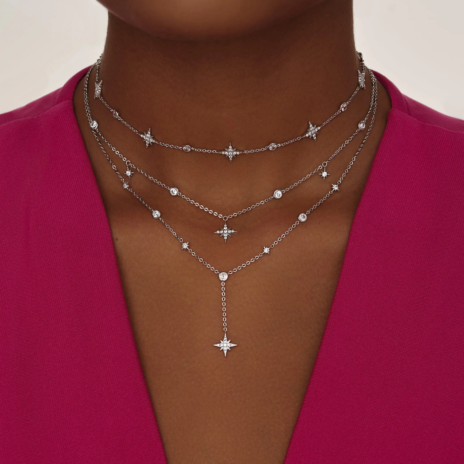 Серебряное колье-галстук со звездами MIESTILO