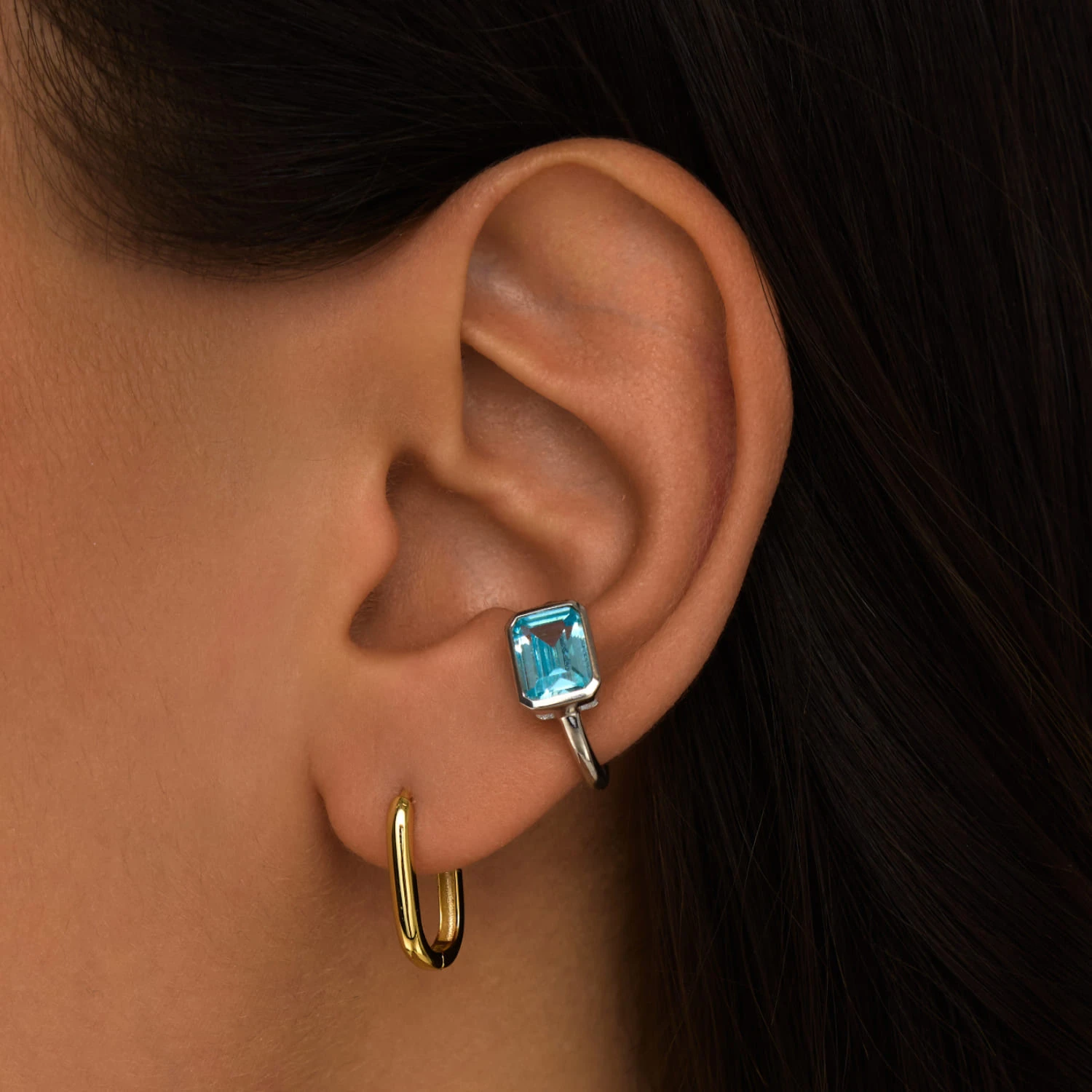 Овальные классические серьги-конго из серебра с позолотой MIESTILO 