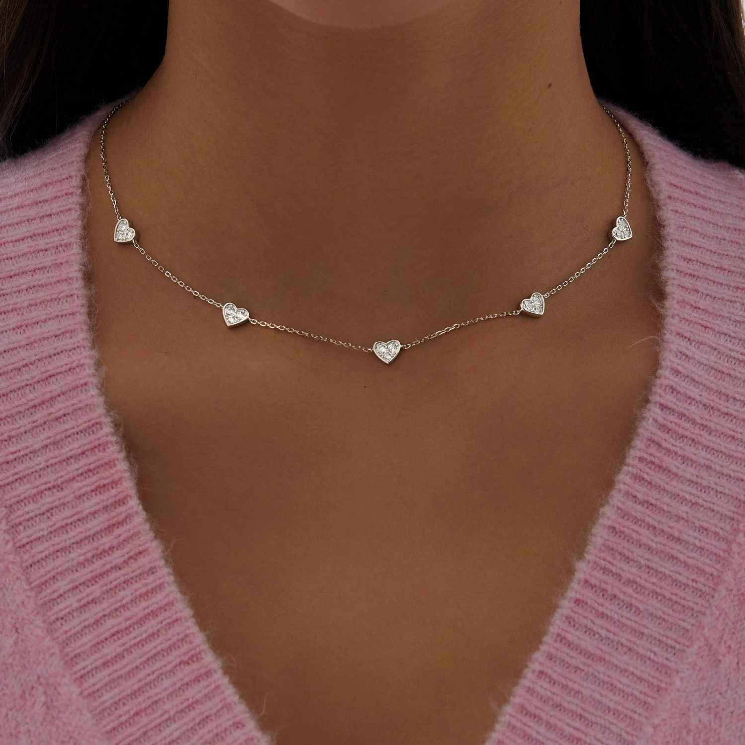 Серебряный чокер с фианитами в форме сердца MIESTILO 