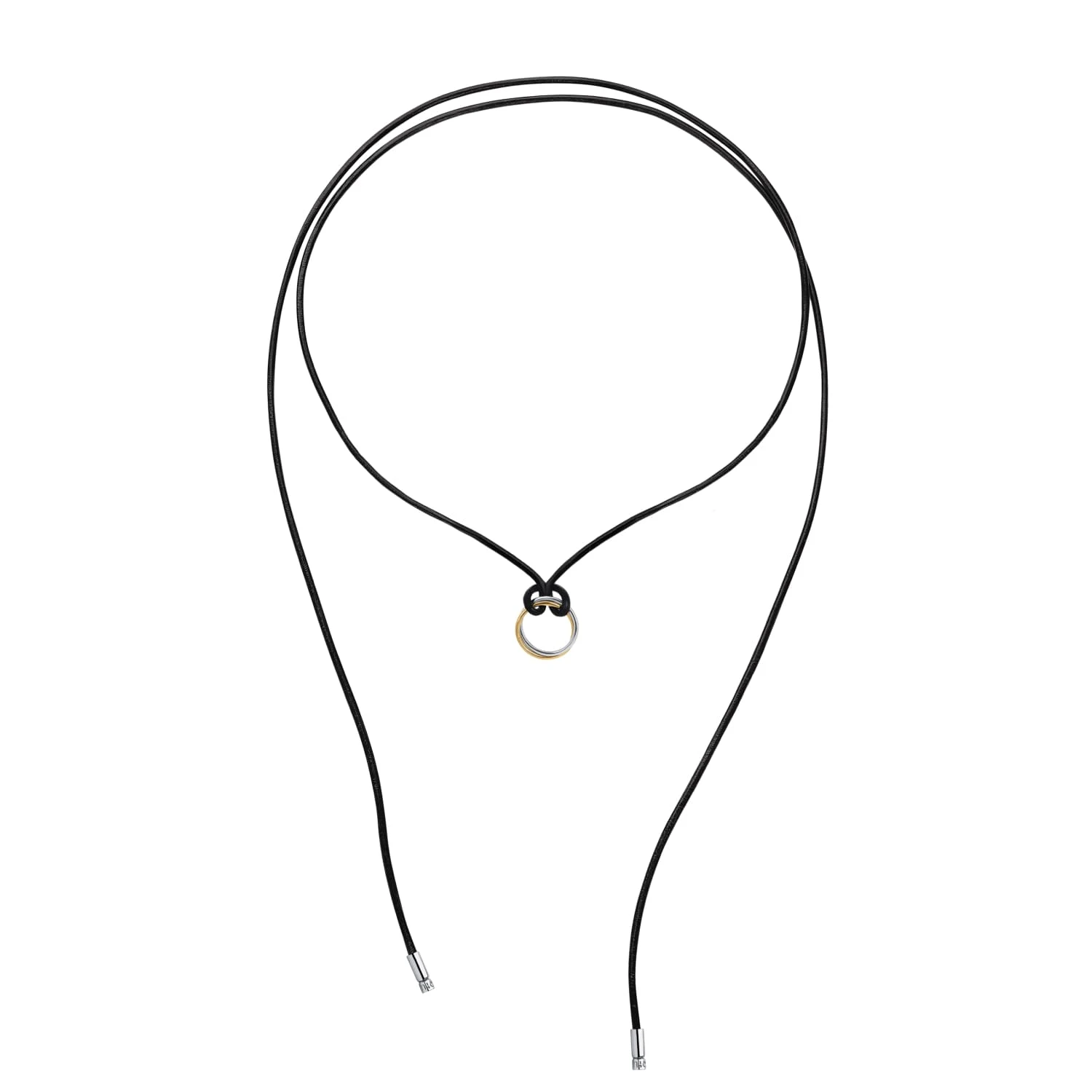 Колье на кожаном шнурке с серебряной подвеской биколор