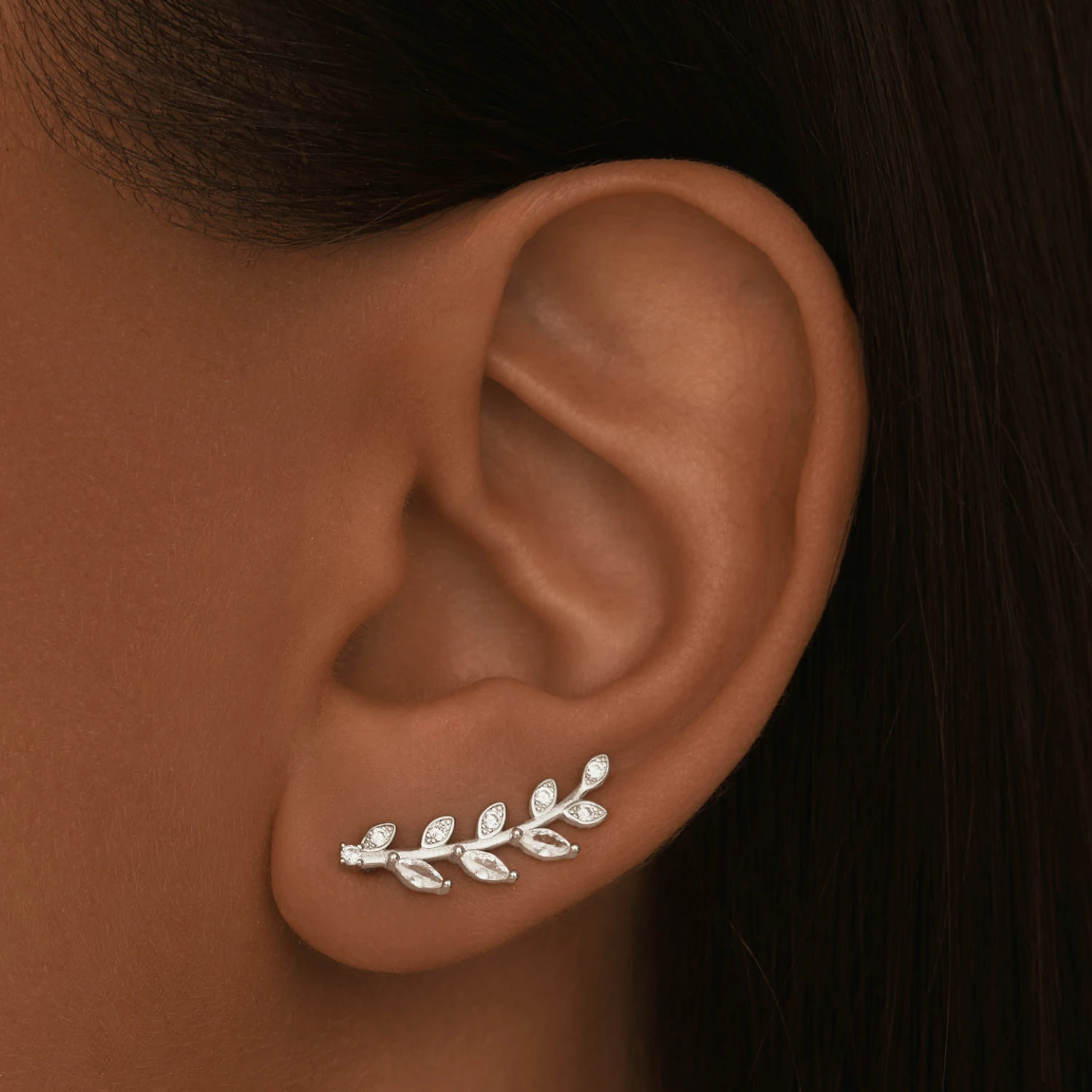 Серебряные серьги клаймберы веточки с фианитами MIESTILO 