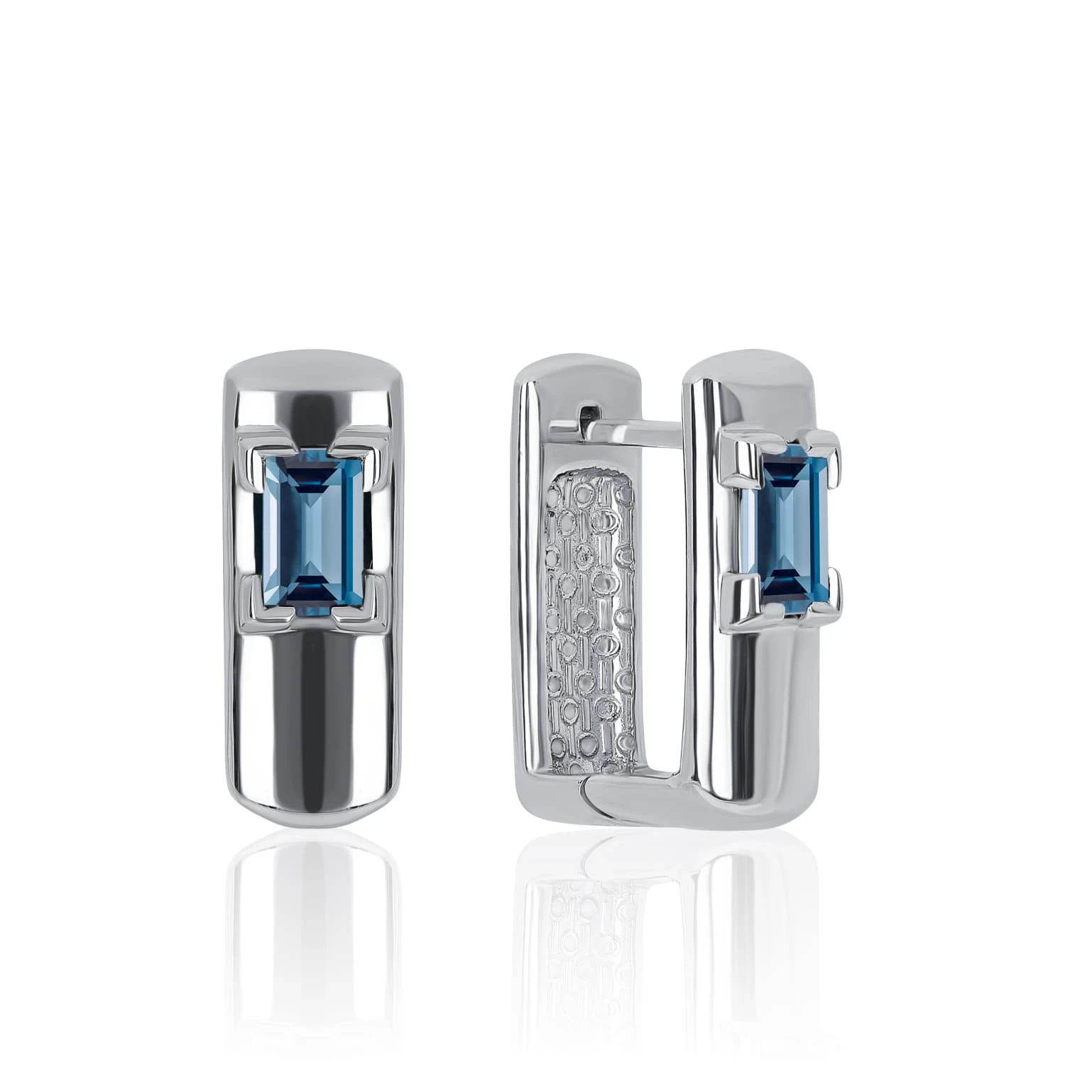 Серебряные прямоугольные серьги PURITY с London топазом