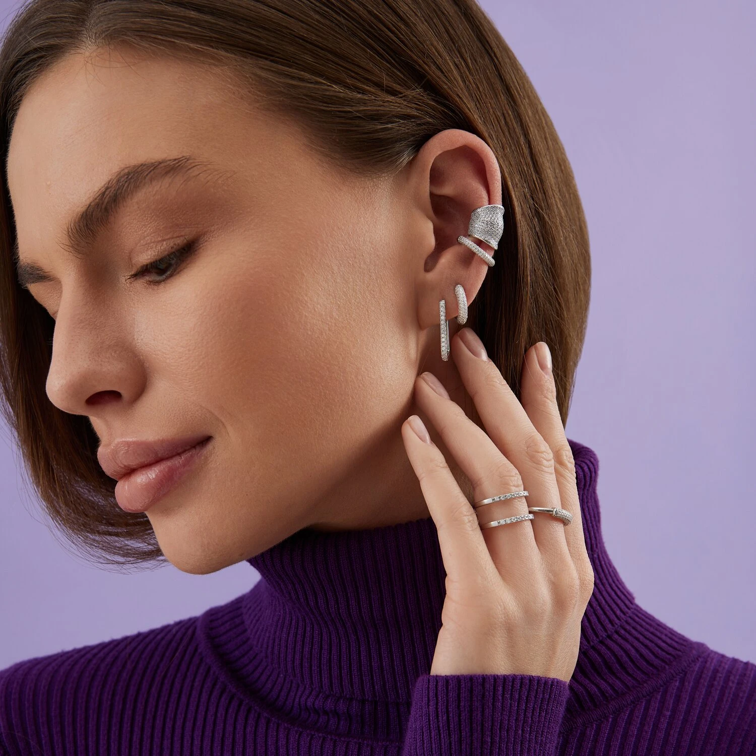 Двойное серебряное кольцо с фианитами