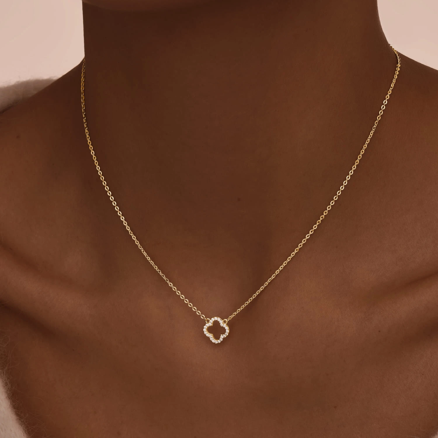 Серебряное колье в покрытии желтое золото  клевер MIESTILO