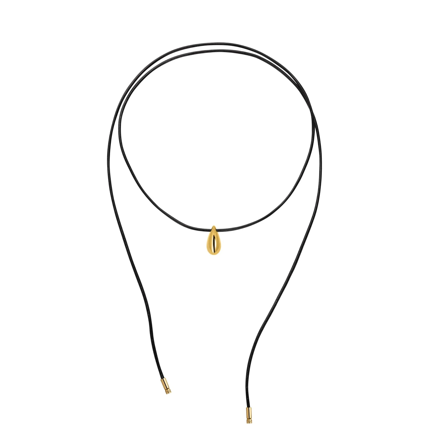 Колье на кожаном шнурке с серебряной подвеской в форме капли в покрытии желтое золото