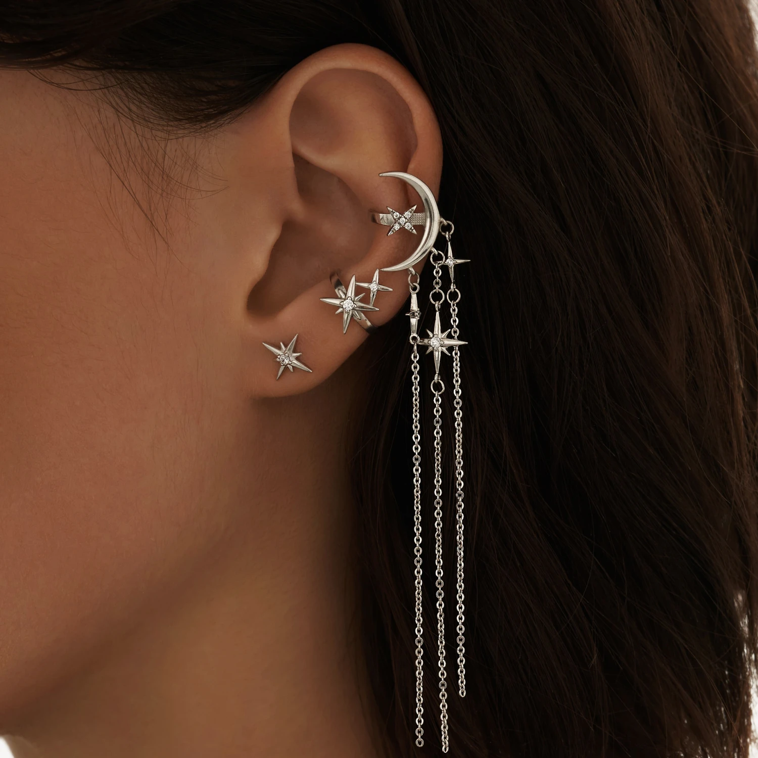 Серебряный кафф звезда с фианитами Isida