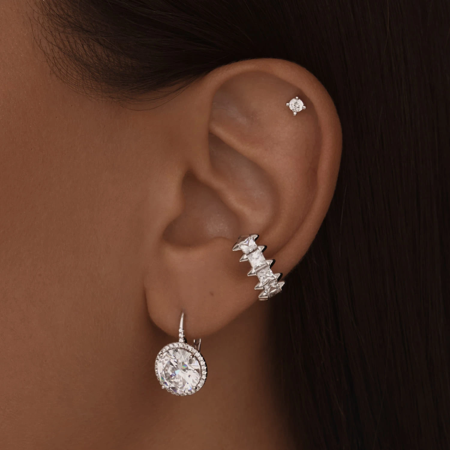 Серебряный пирсинг с фианитом MIESTILO