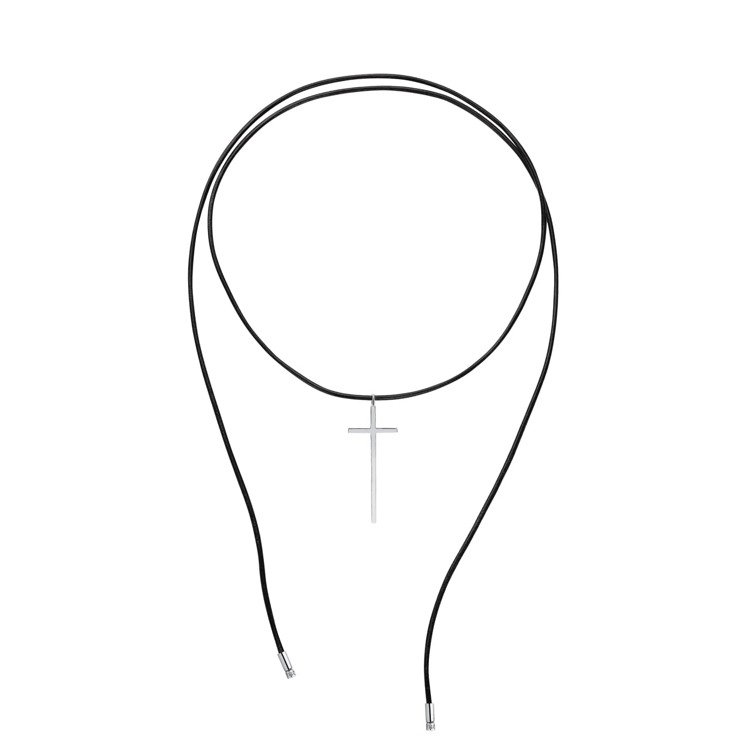 Колье на кожаном шнурке с подвеской Крест из серебра