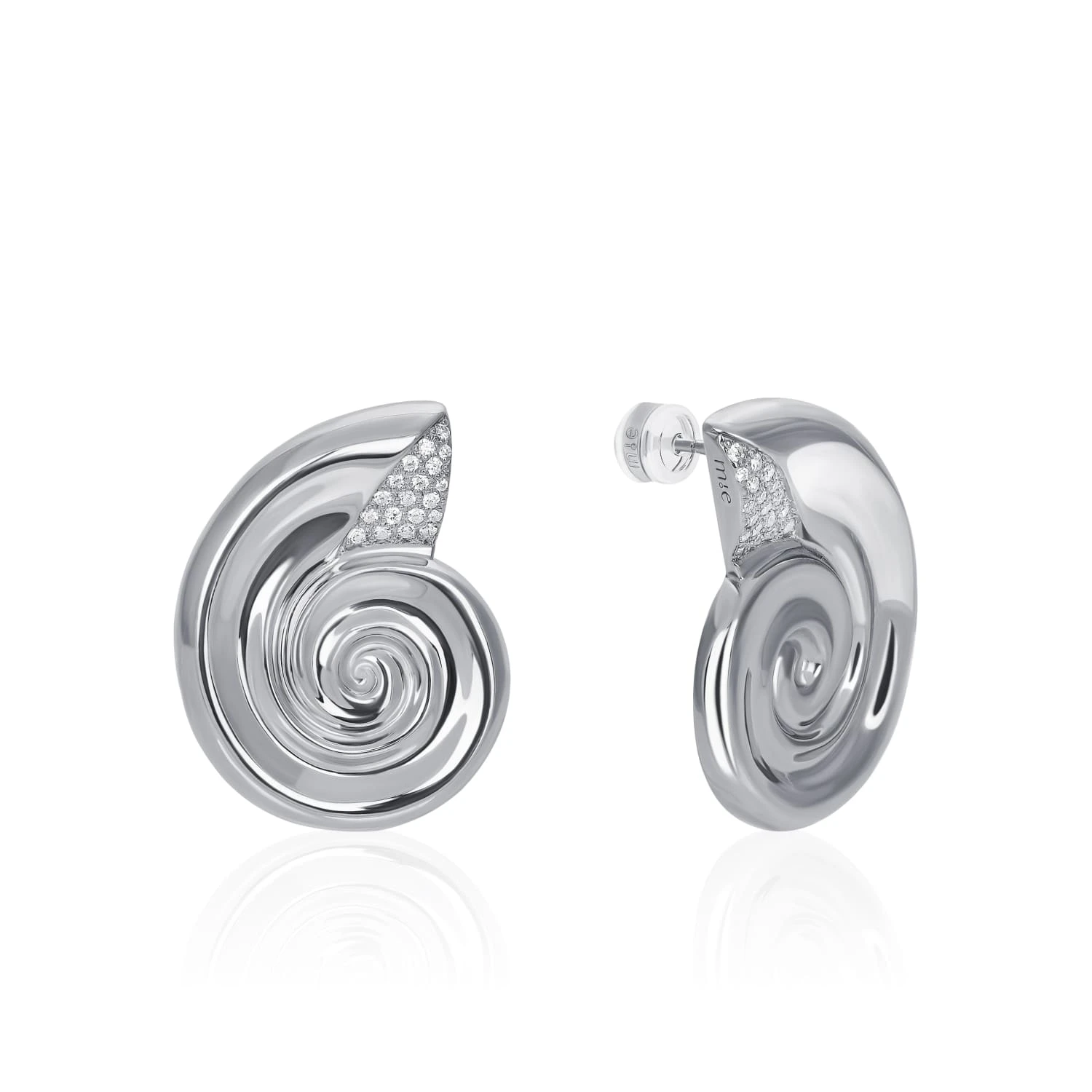 Крупные серьги-ракушки из серебра с фианитами