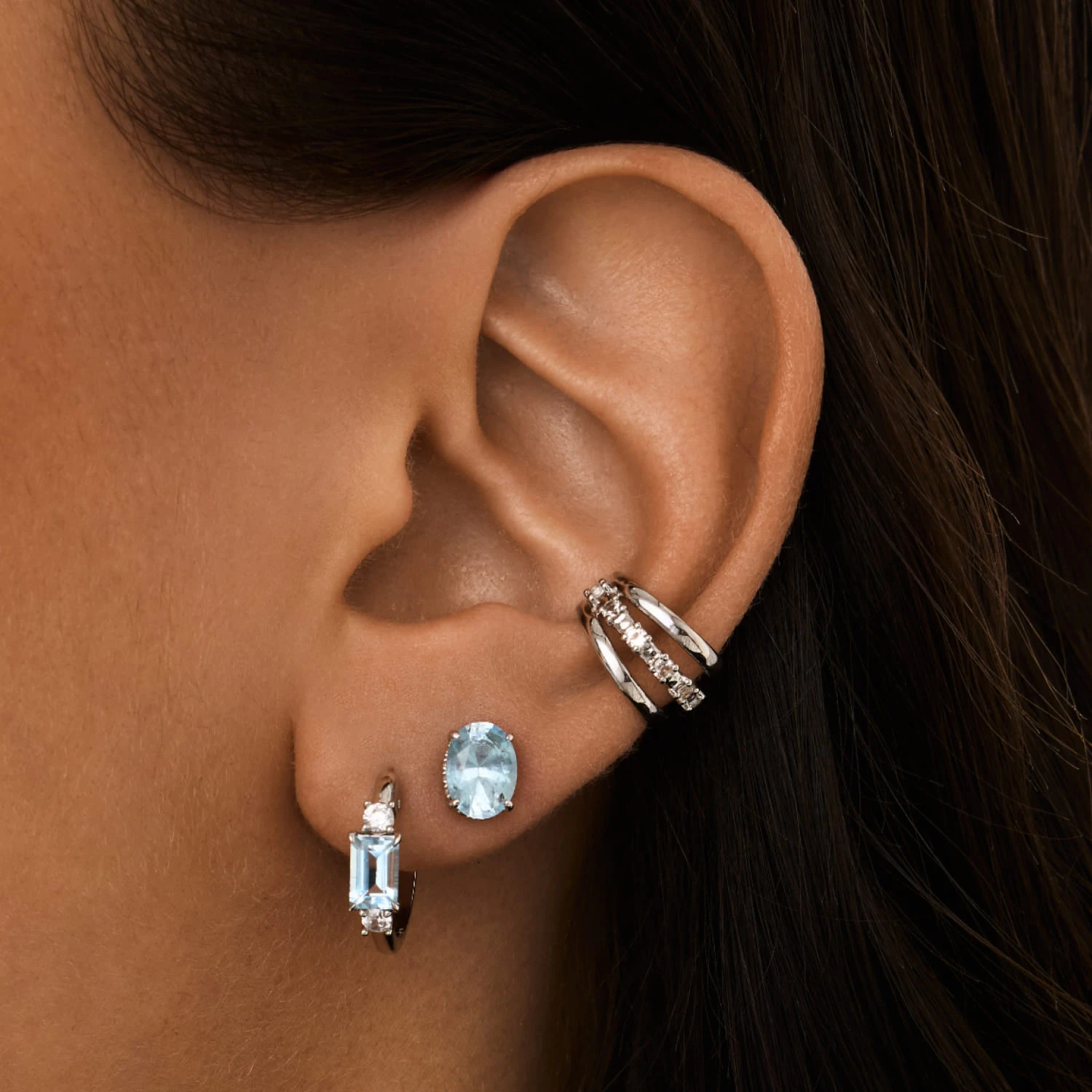 Серебряный тройной кафф ЧИСТОТА с белыми топазами