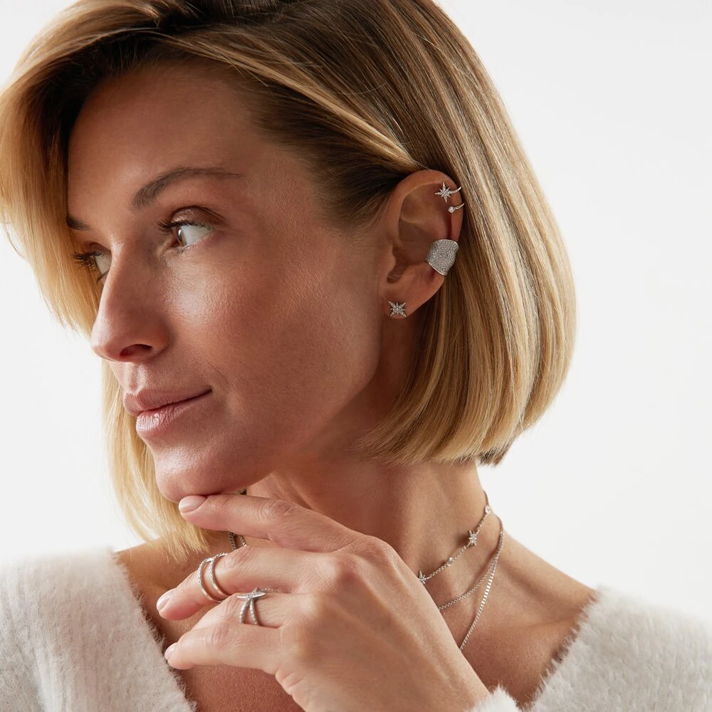 Широкий кафф из серебра c фианитами