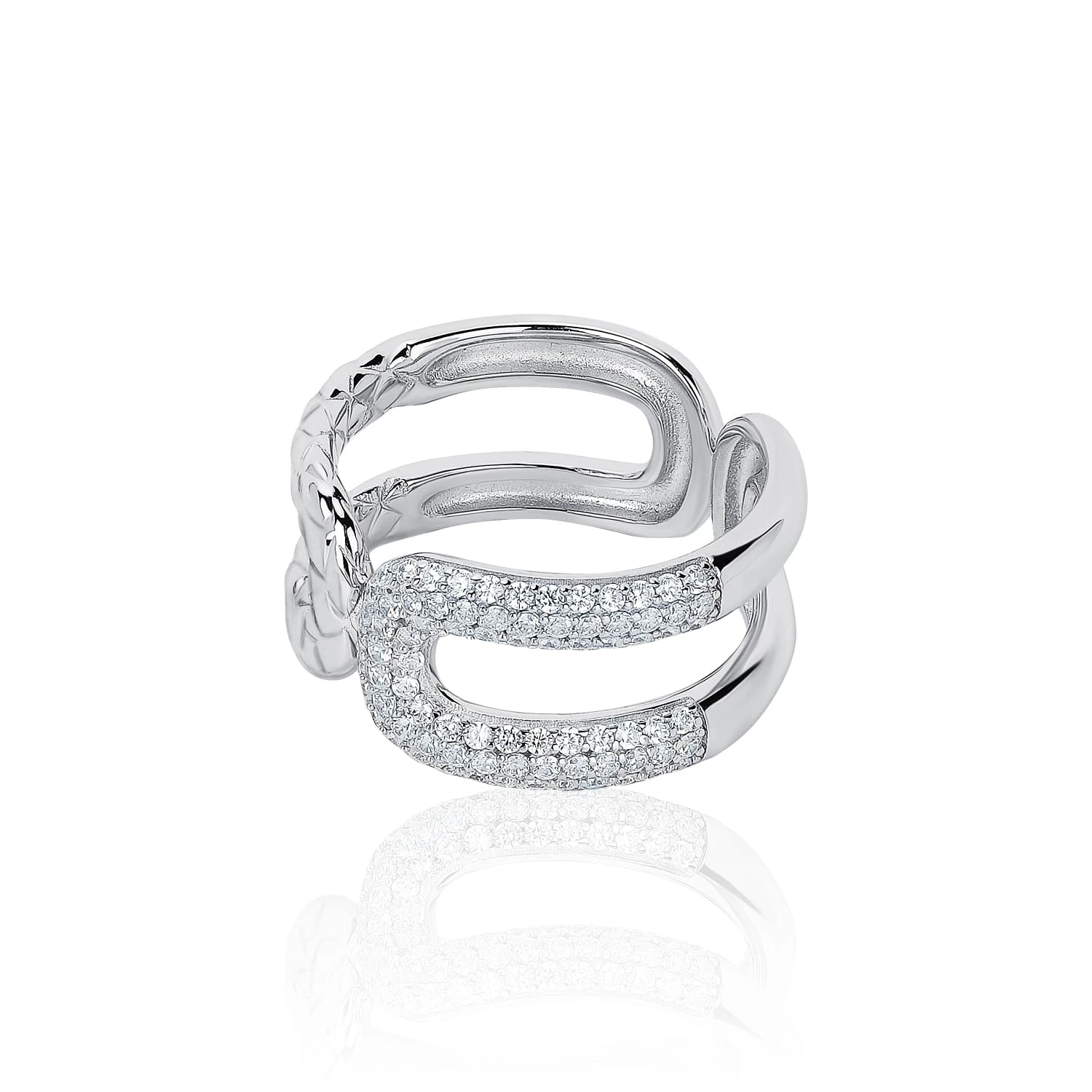 Серебряное кольцо из двух овалов с фианитами