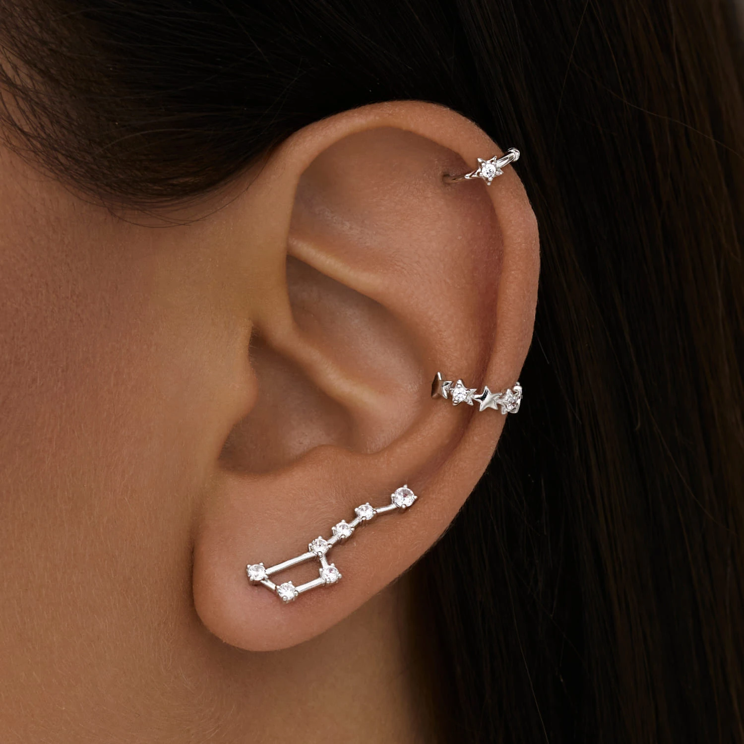 Ассиметричные серьги из серебра в форме созвездия "Большая медведица" MIESTILO 