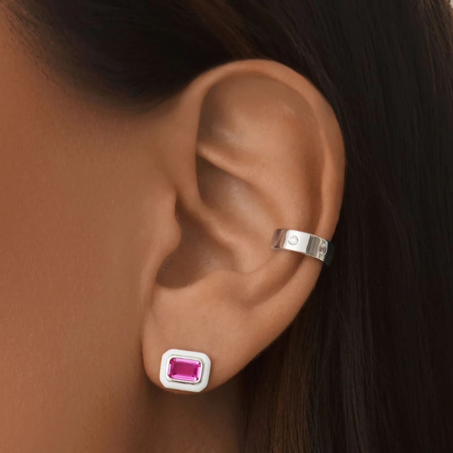 Серебряные серьги с эмалью и корундом MIESTILO