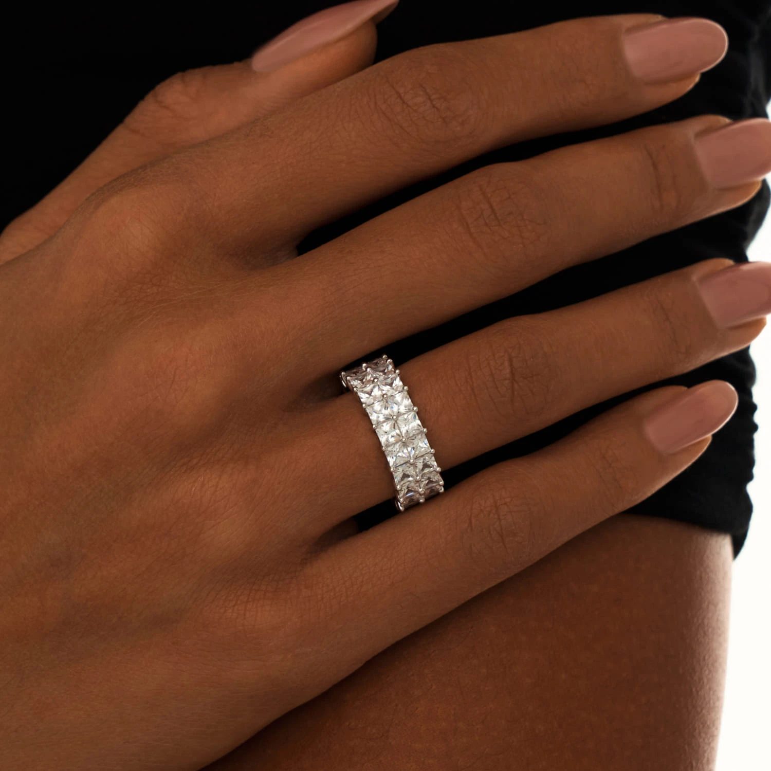 Серебряное двойное кольцо с фианитами