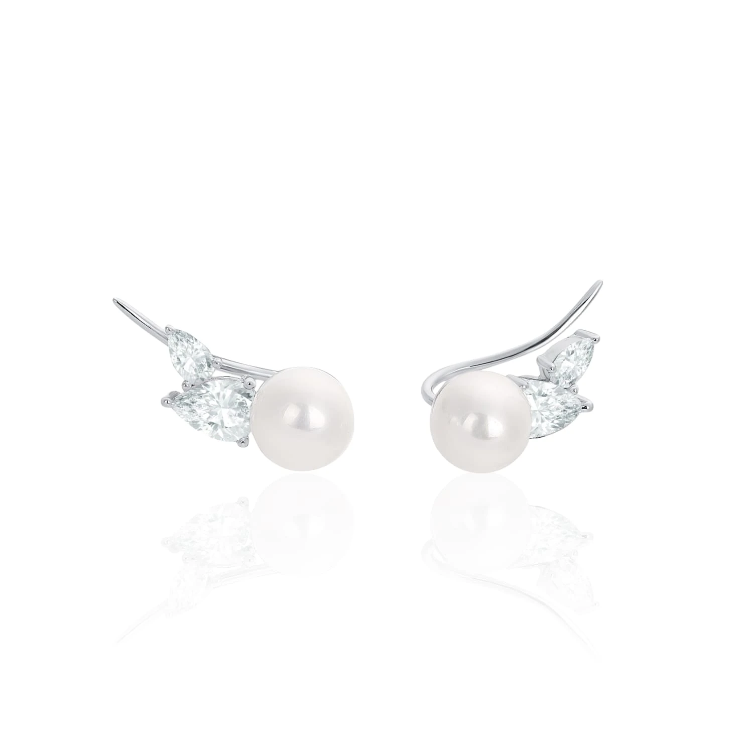 Серебряные серьги-клаймберы SICILIA с жемчугом и фианитами