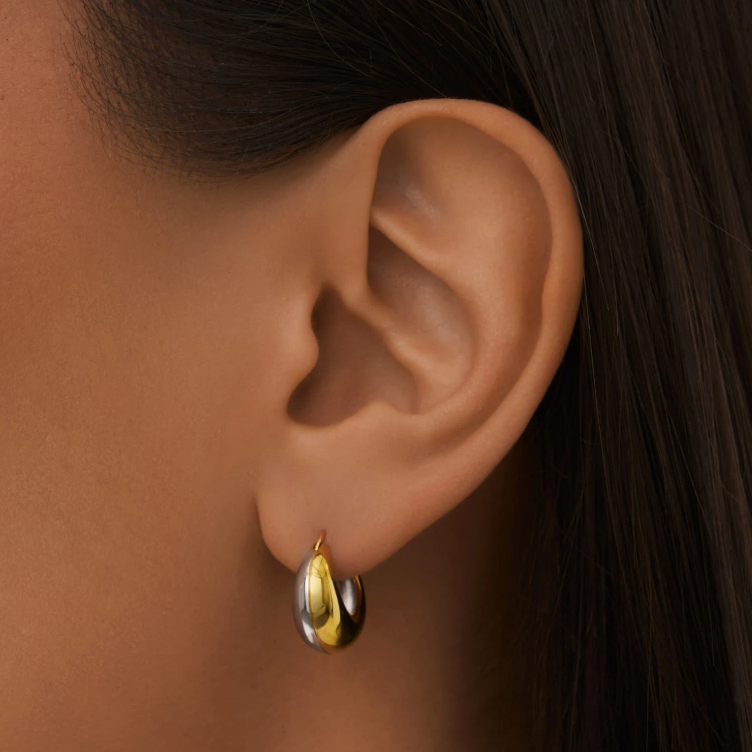 Дутые серебряные серьги - кольца биколор Жизель