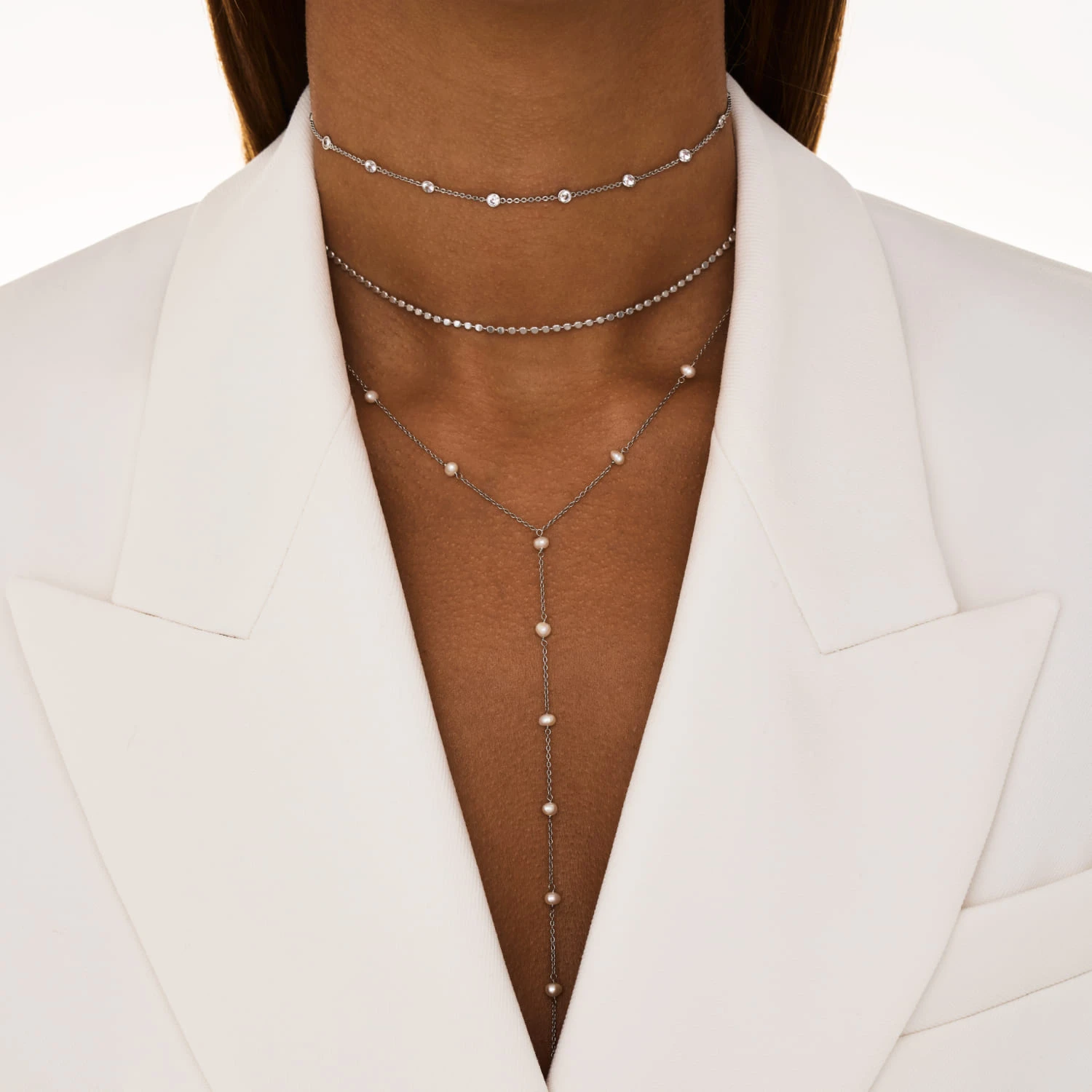 Серебряное колье-цепь плетения перлина