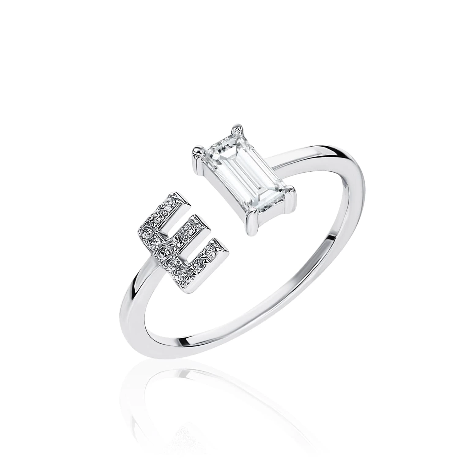 Серебряное кольцо с буквой E с фианитами MIESTILO