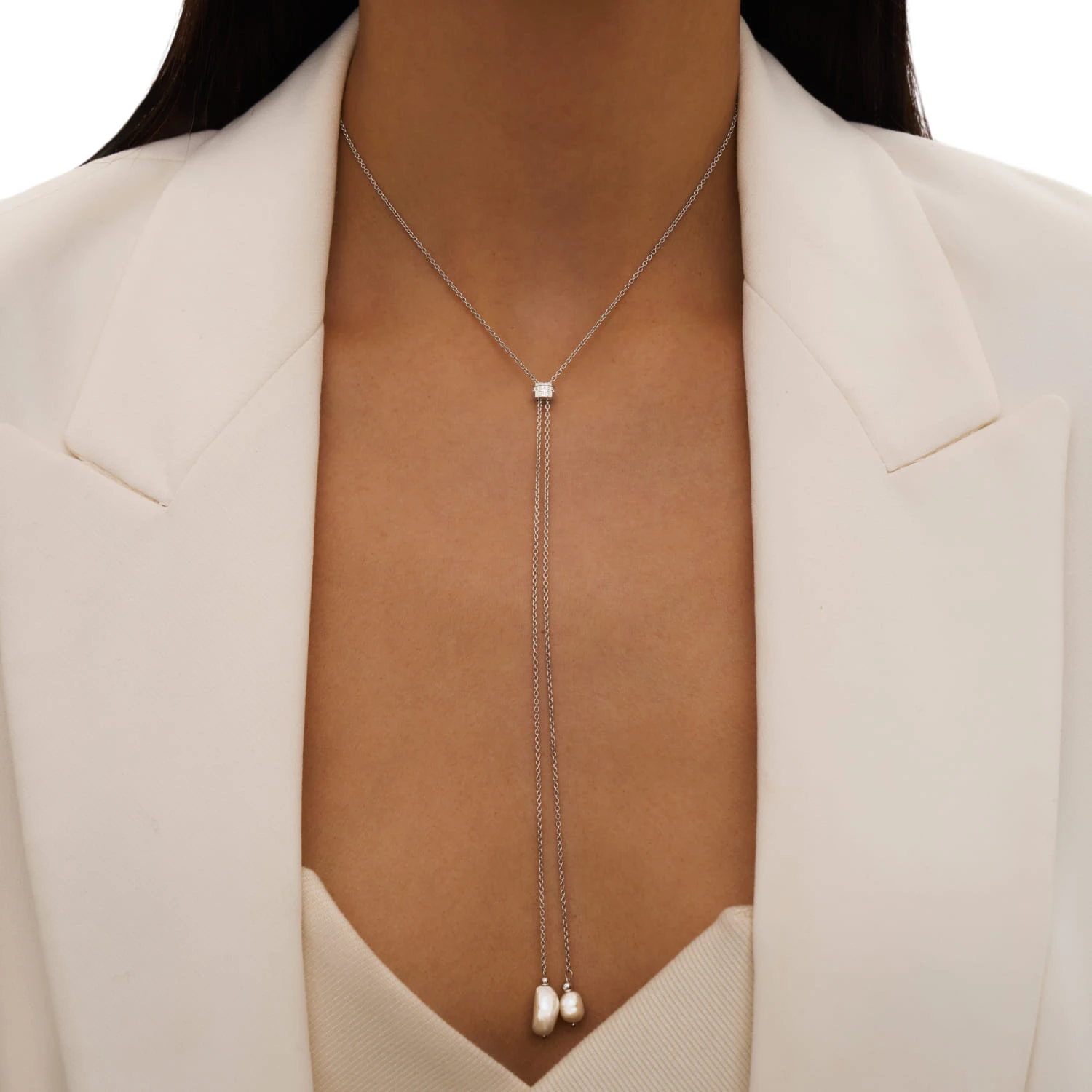 Серебряное колье-галстук СИЦИЛИЯ с жемчугом