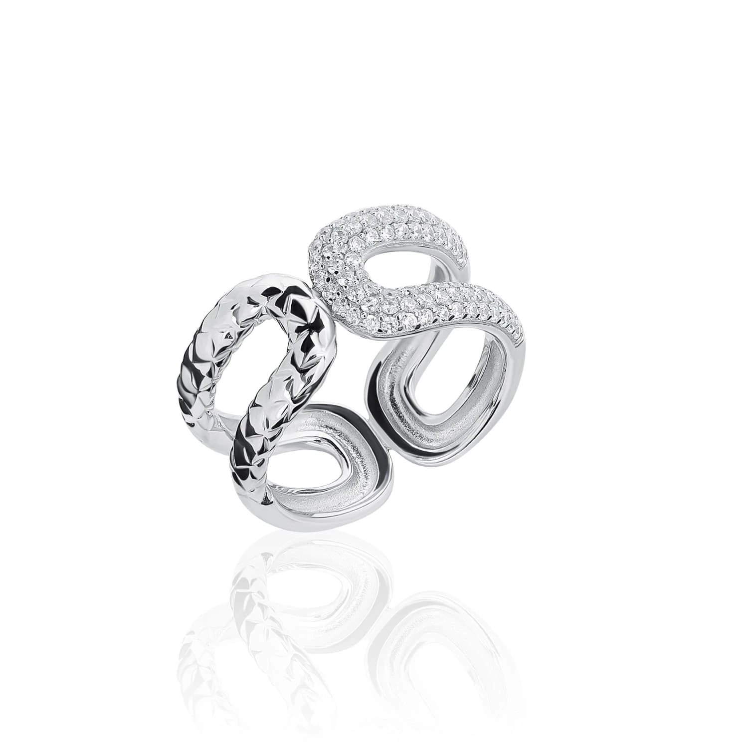 Серебряное кольцо из двух овалов с фианитами