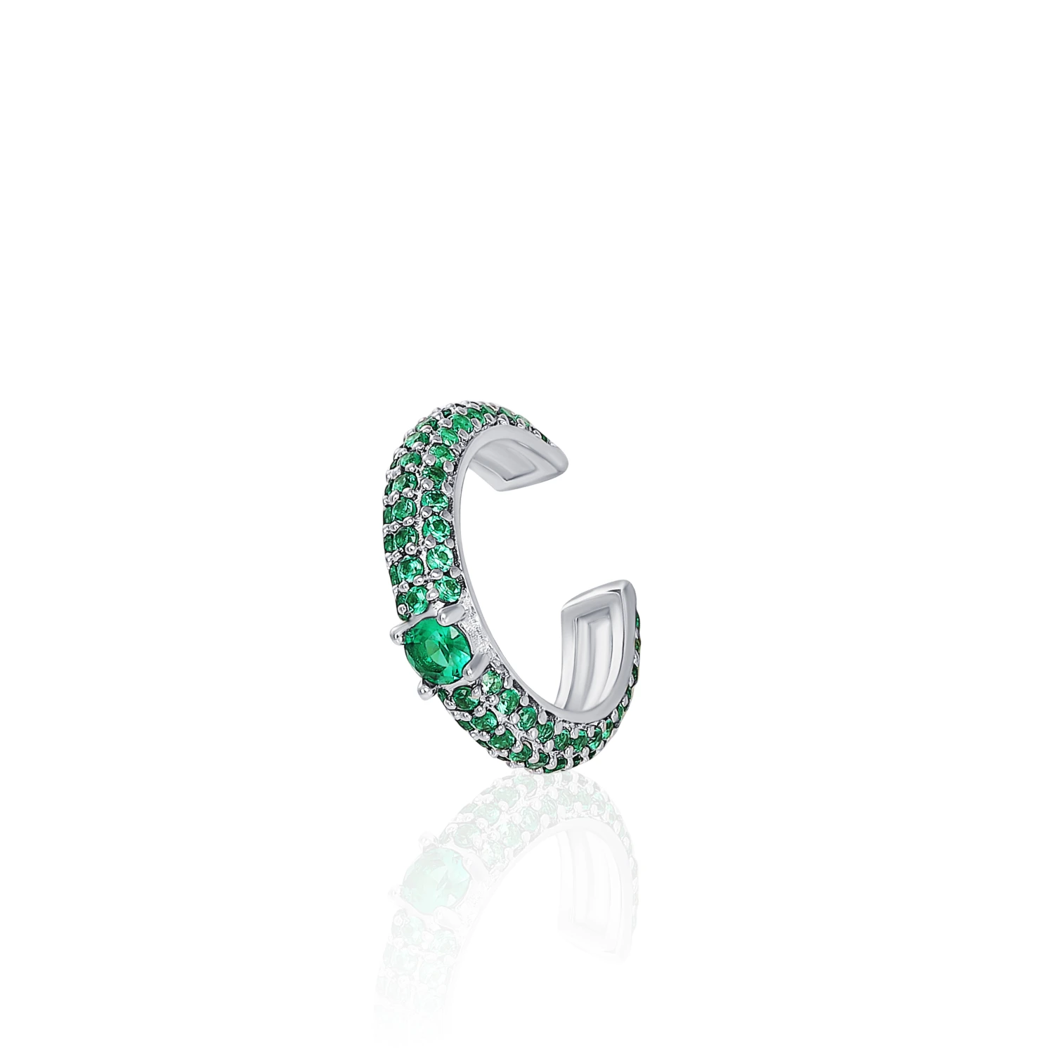 Серебряный кафф с зелеными фианитами