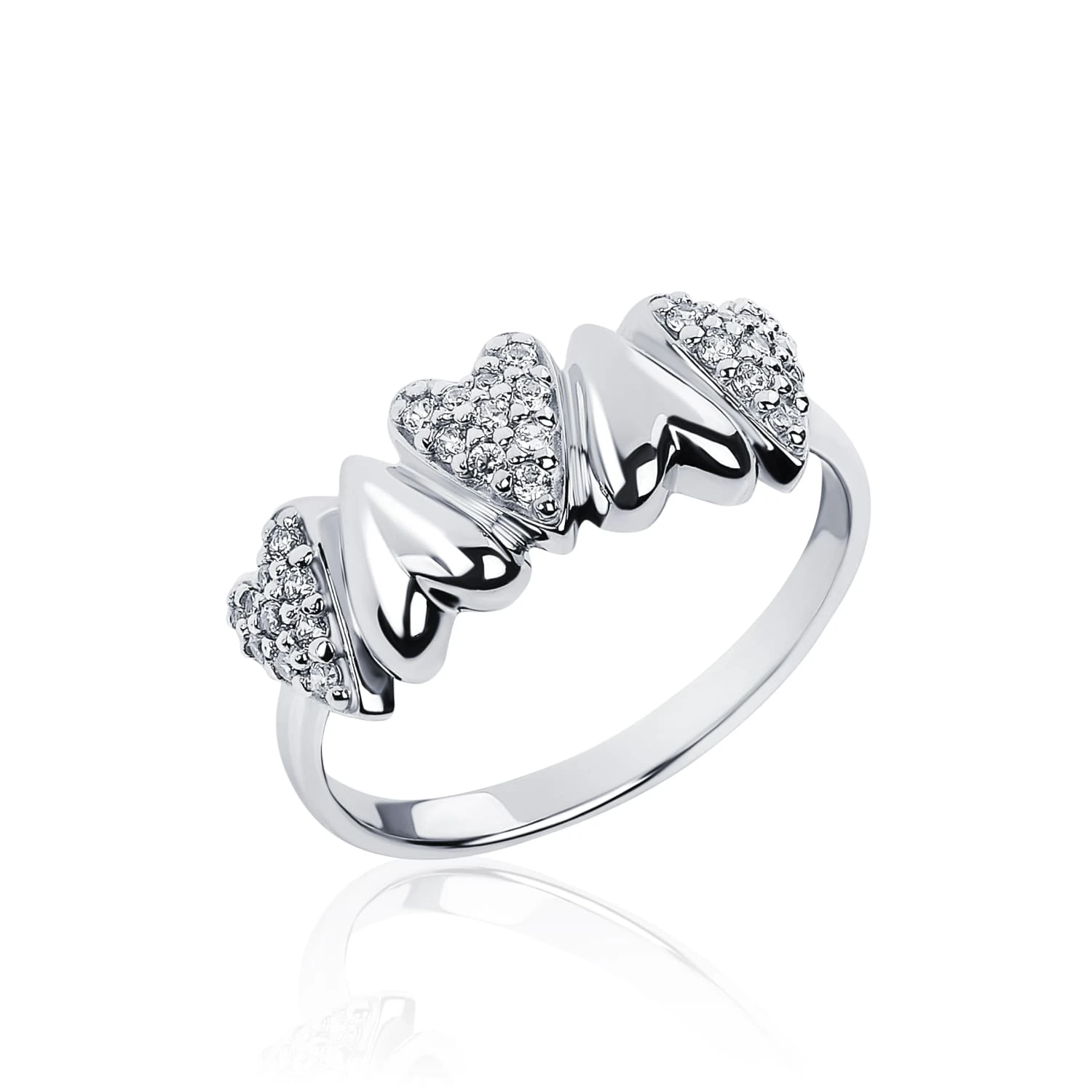 Серебряное кольцо сердца с фианитами MIESTILO