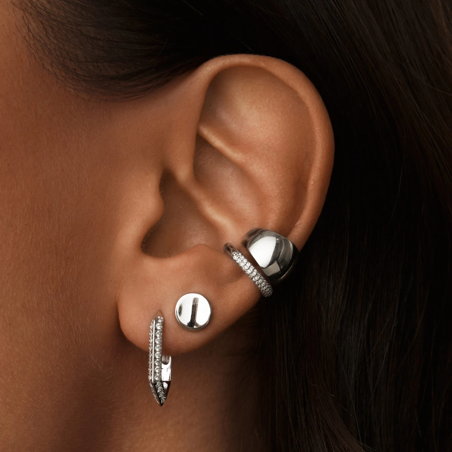 Серебряные многогранные серьги-трансформеры с фианитами