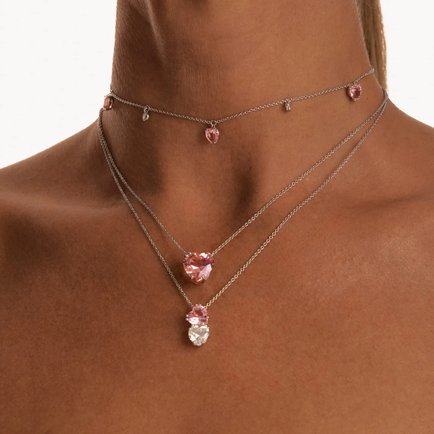 Серебряное колье ЛЮБОВЬ с двумя сердцами