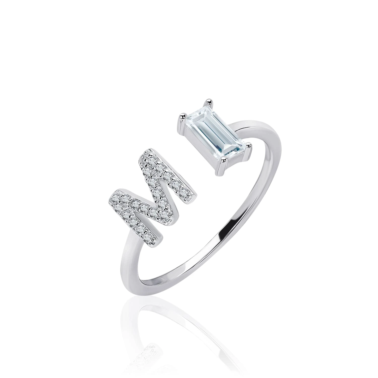 Серебряное кольцо регулируемое с буквой М MIESTILO