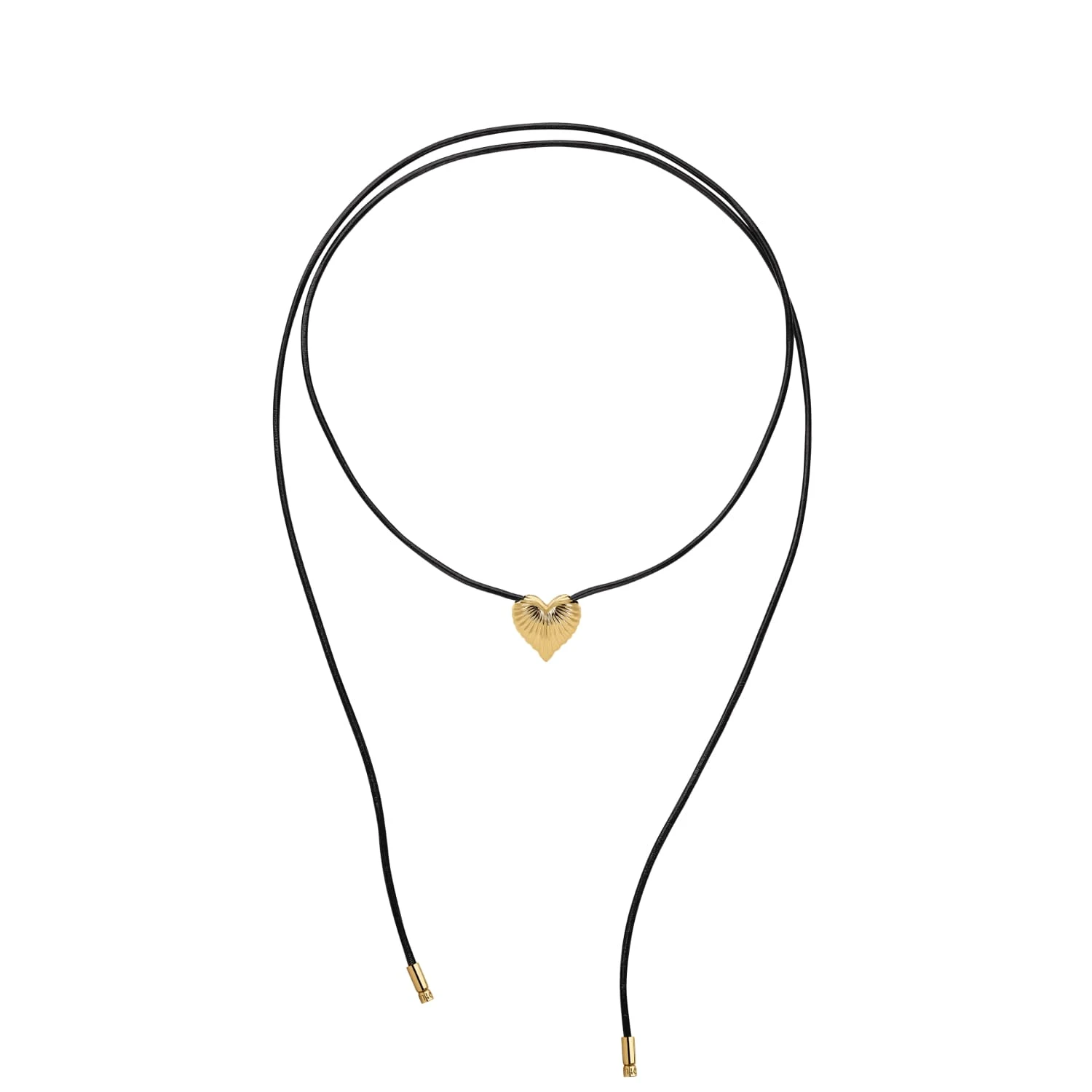 Колье на кожаном шнурке с серебряной подвеской в форме сердца в покрытии желтое золото