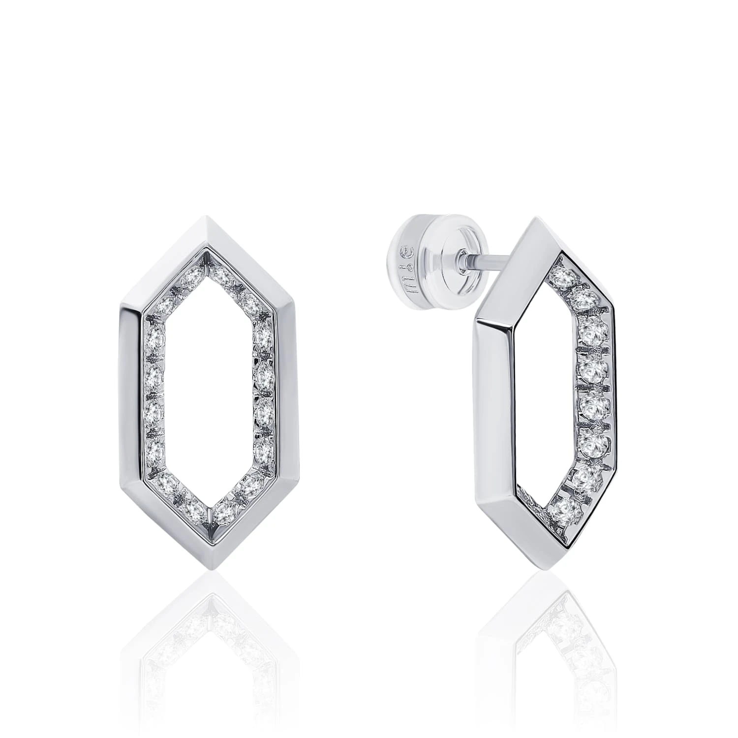 Серебряные многогранные серьги с фианитами