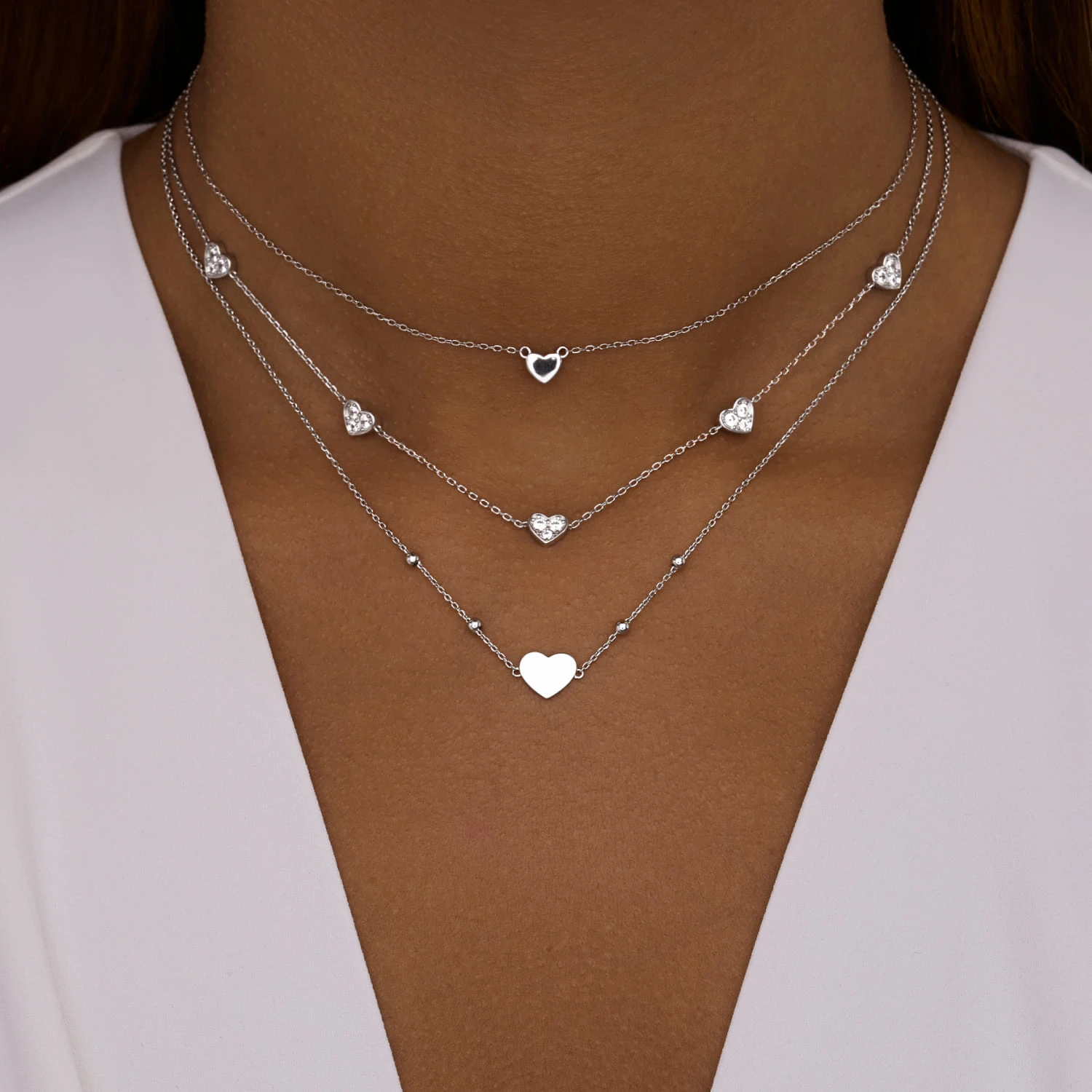 Серебряный чокер с фианитами в форме сердца MIESTILO 