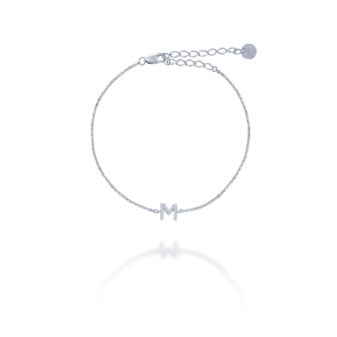 Серебряный браслет с буквой М MIESTILO
