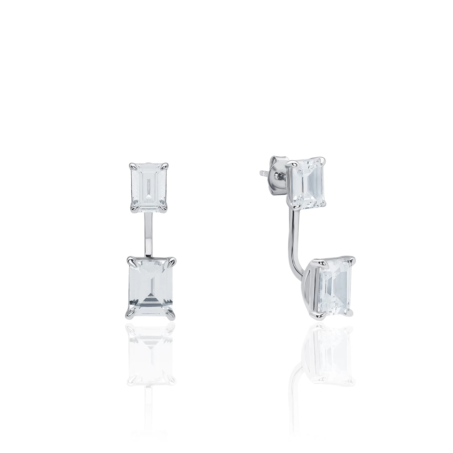 Серебряные серьги трансформеры с фианитами в огранке багет MIESTILO 