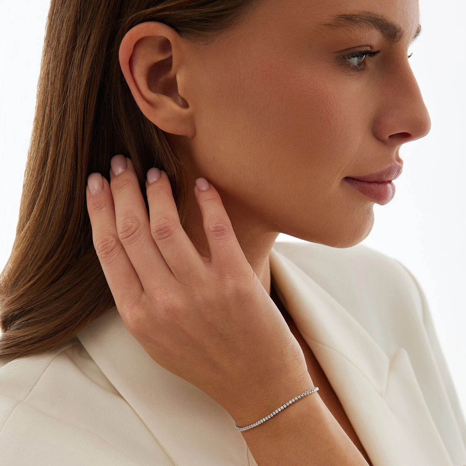 Теннисный серебряный браслет с фианитами