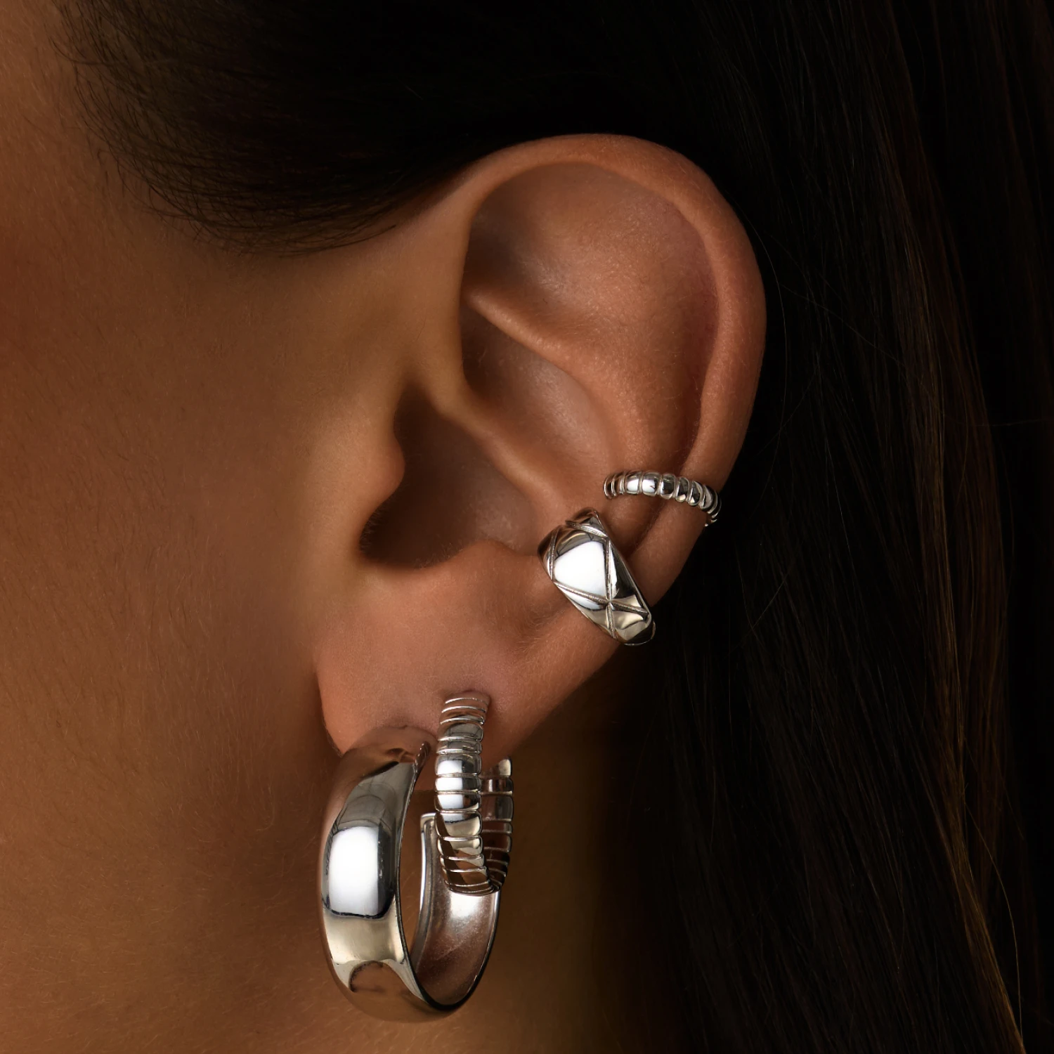 Крупные серьги - кольца "Rosie" из серебра