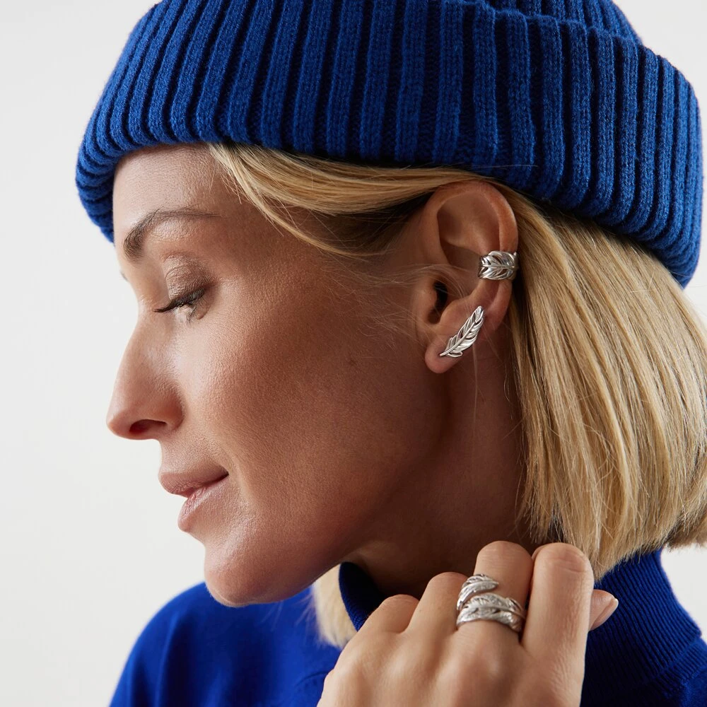 Кафф "Перо" из серебра без вставок