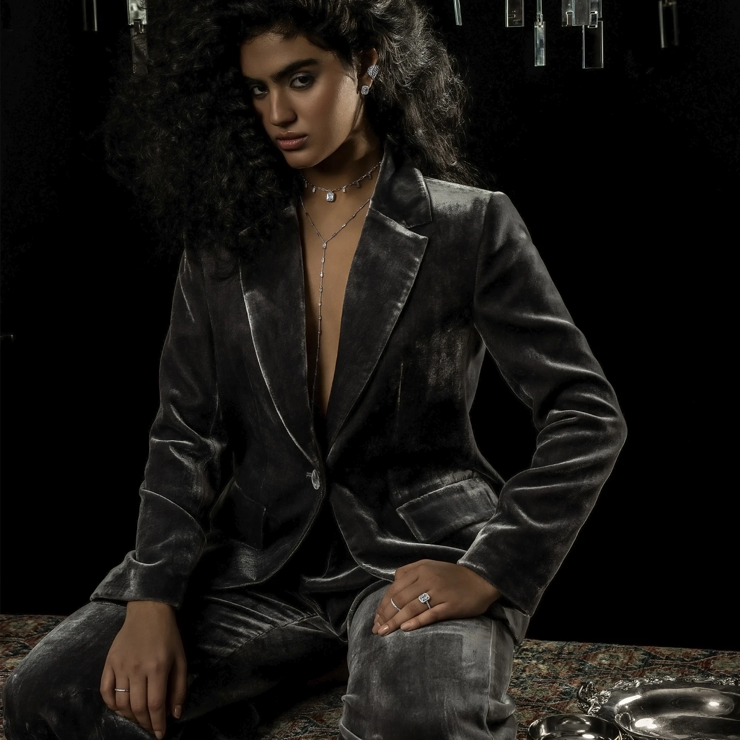 Широкий кафф из серебра c фианитами