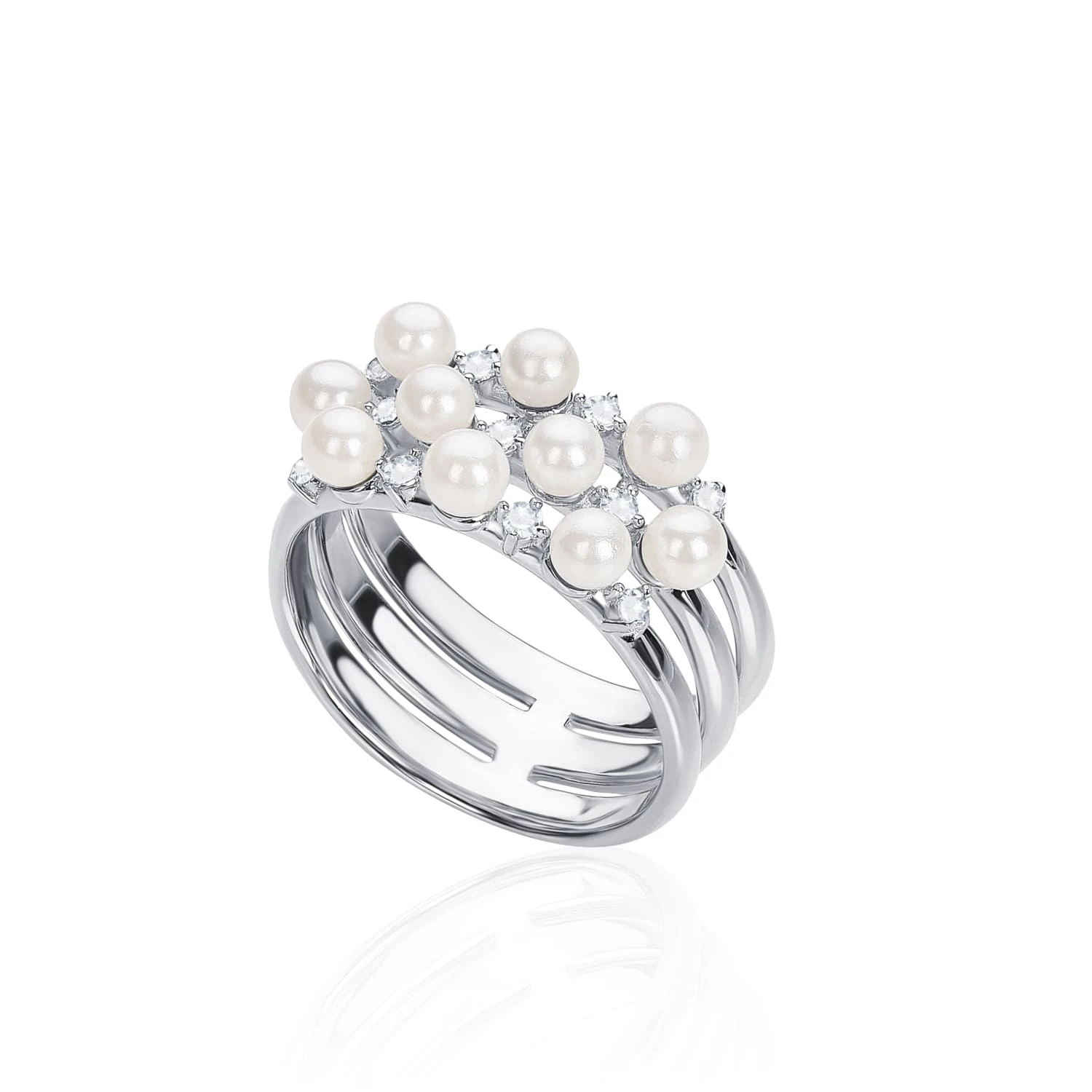 Серебряное кольцо SICILIA с жемчугом и белыми фианитами