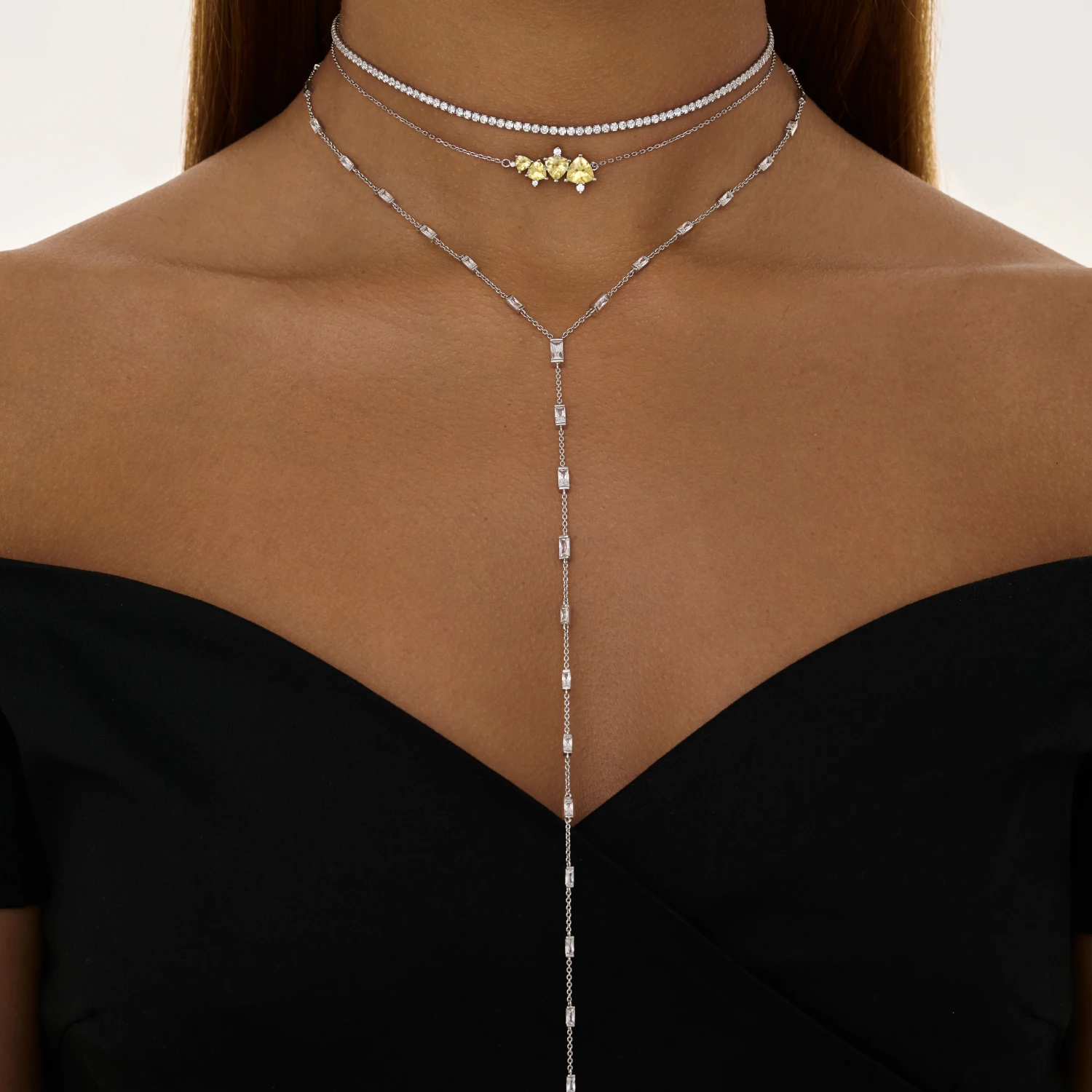 Теннисное серебряное колье чокер с фианитами