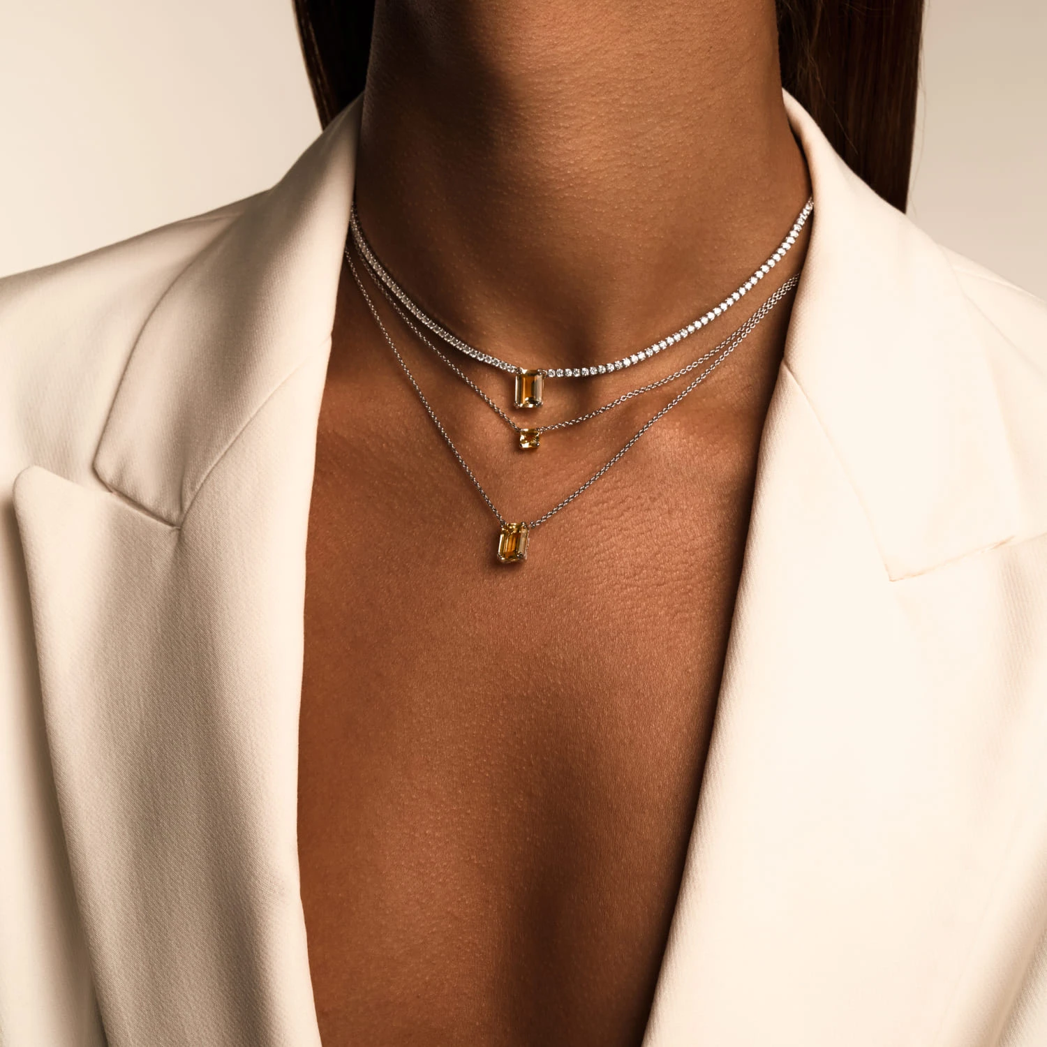 Теннисное серебряное колье ЭЙФОРИЯ с цитрином