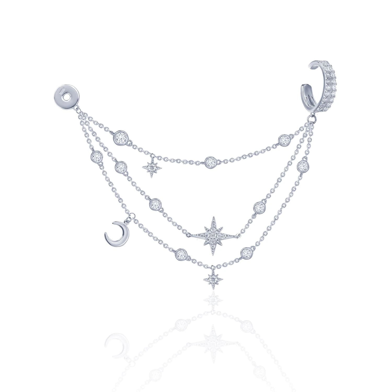 Серебряный кафф с цепями, луной и фианитами