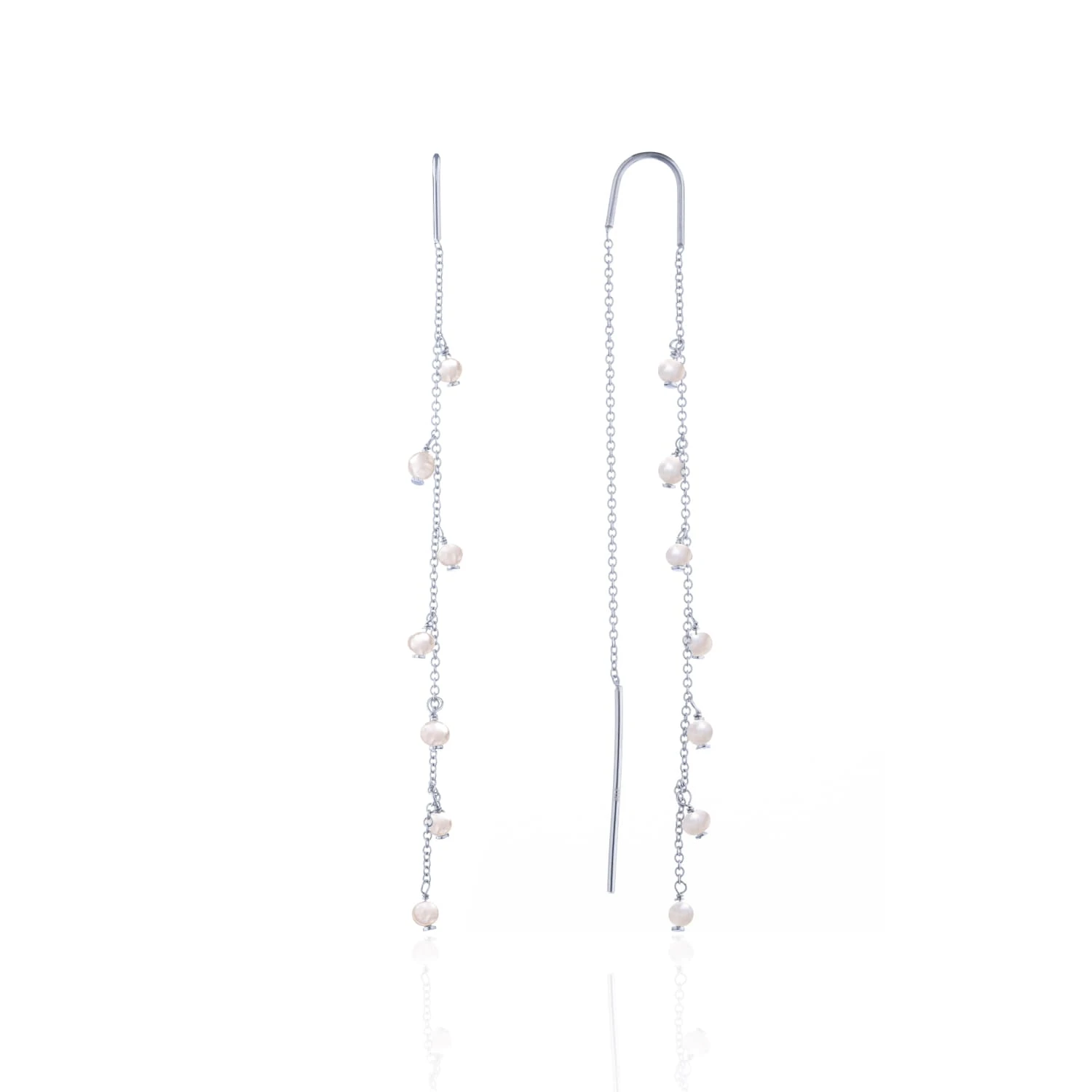 Серьги цепочки из серебра с натуральным жемчугом