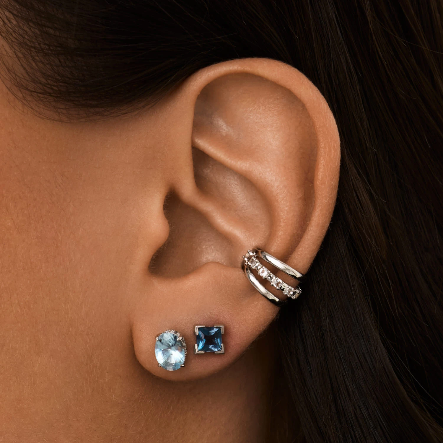 Серебряный тройной кафф ЧИСТОТА с белыми топазами