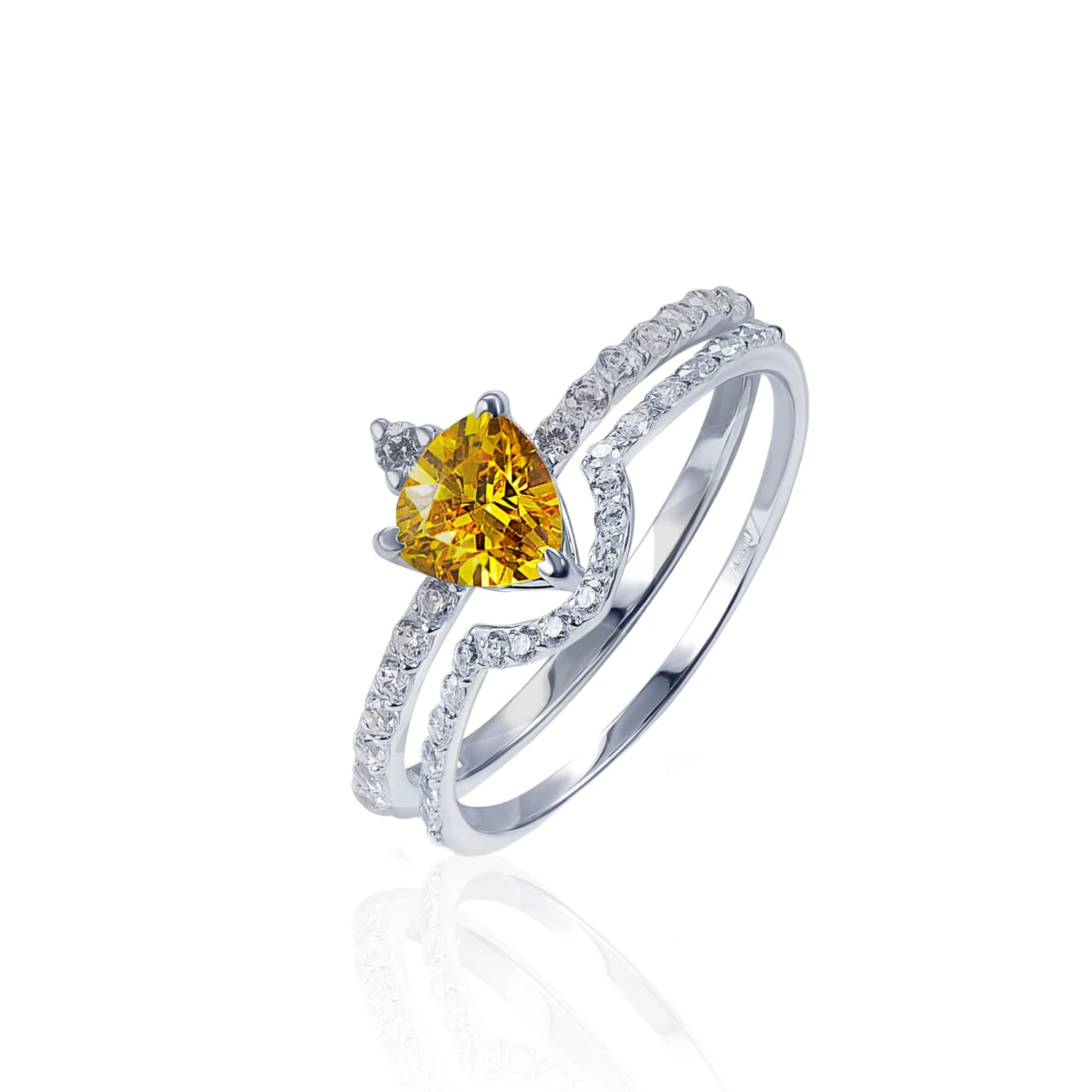 Двойное кольцо с желтым фианитом из серебра "Энергия"