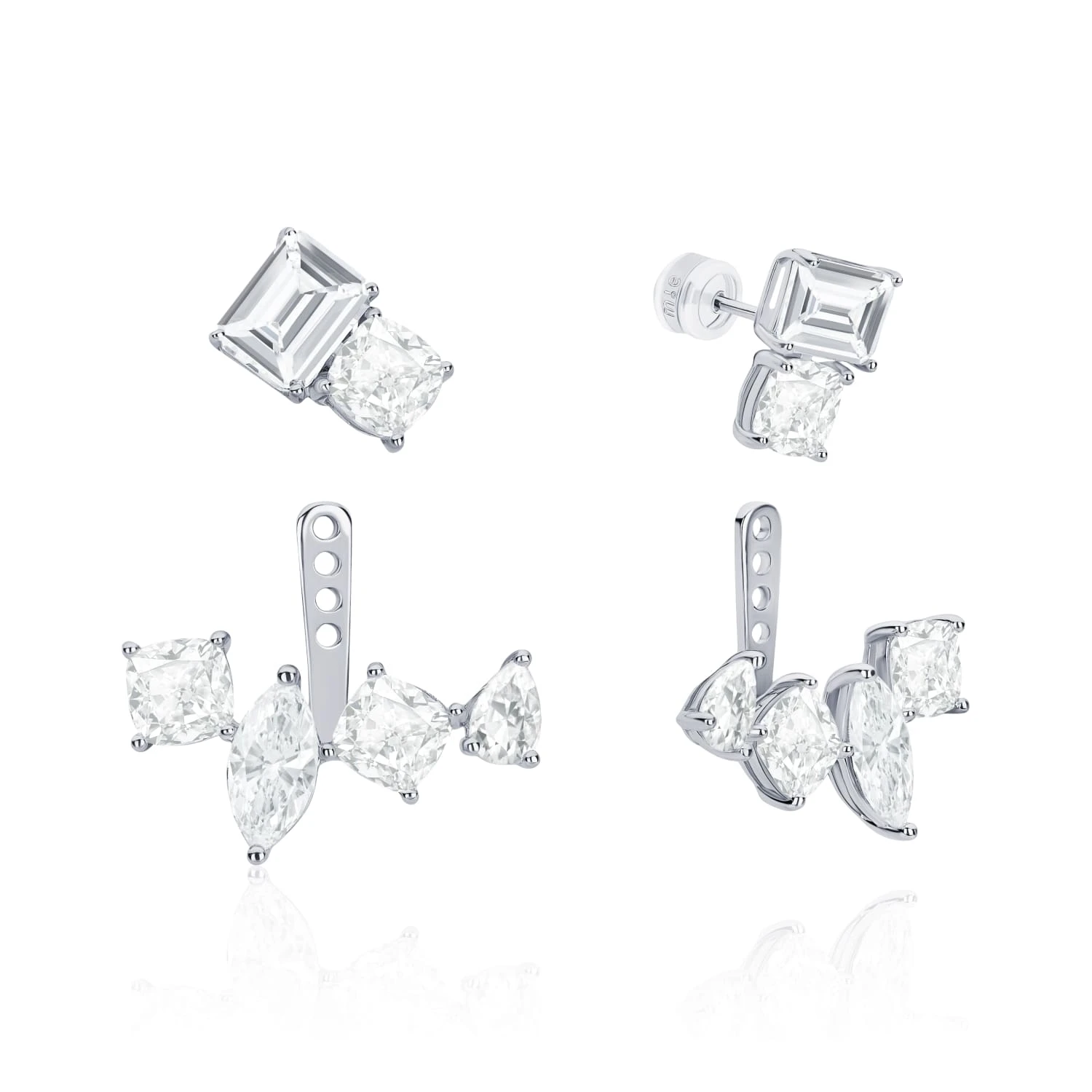 Серебряные серьги-джекеты ГРАЦИЯ с фианитами